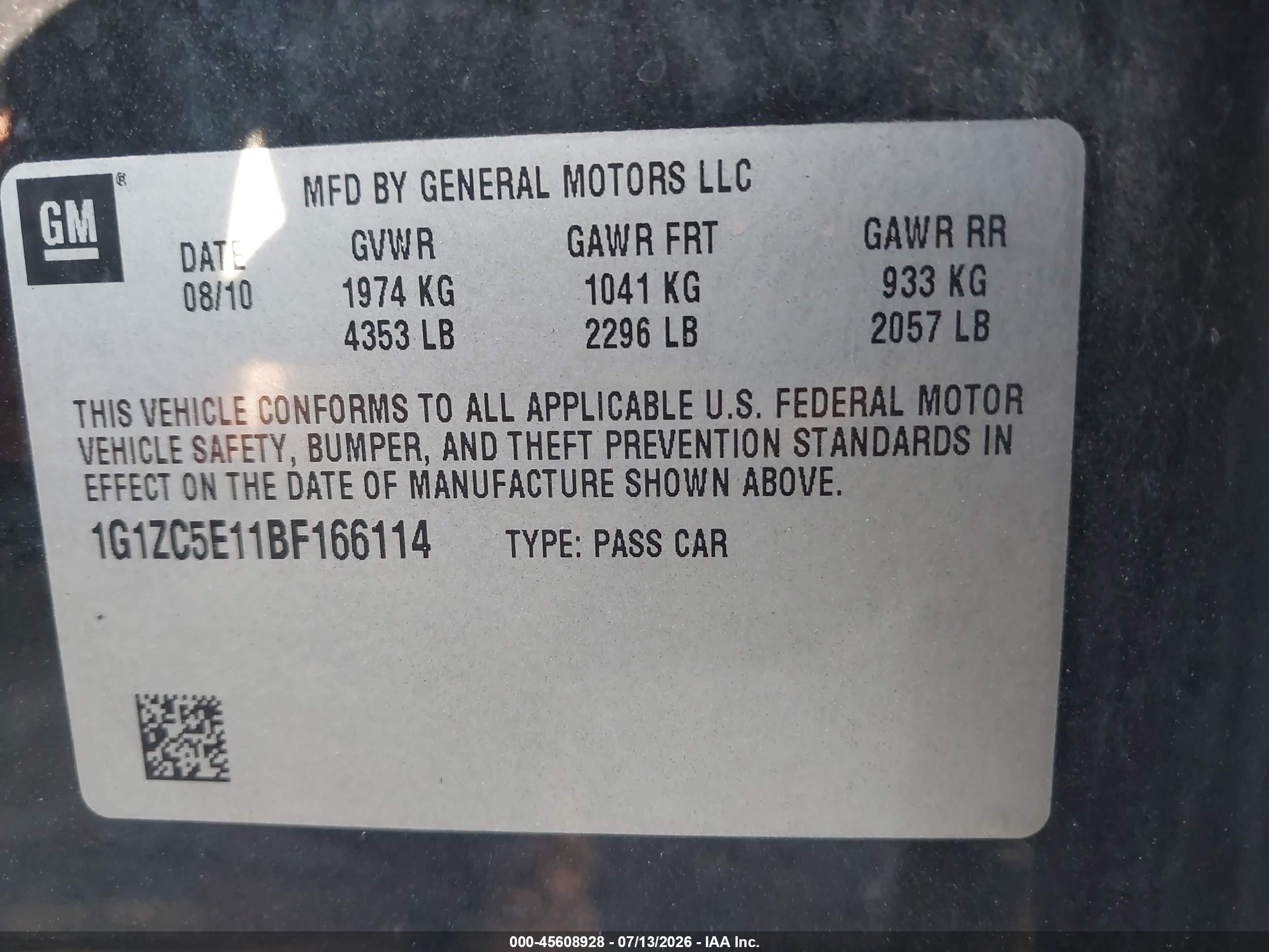 2011 Chevrolet Malibu 1lt Black vin: 1G1ZC5E11BF166114