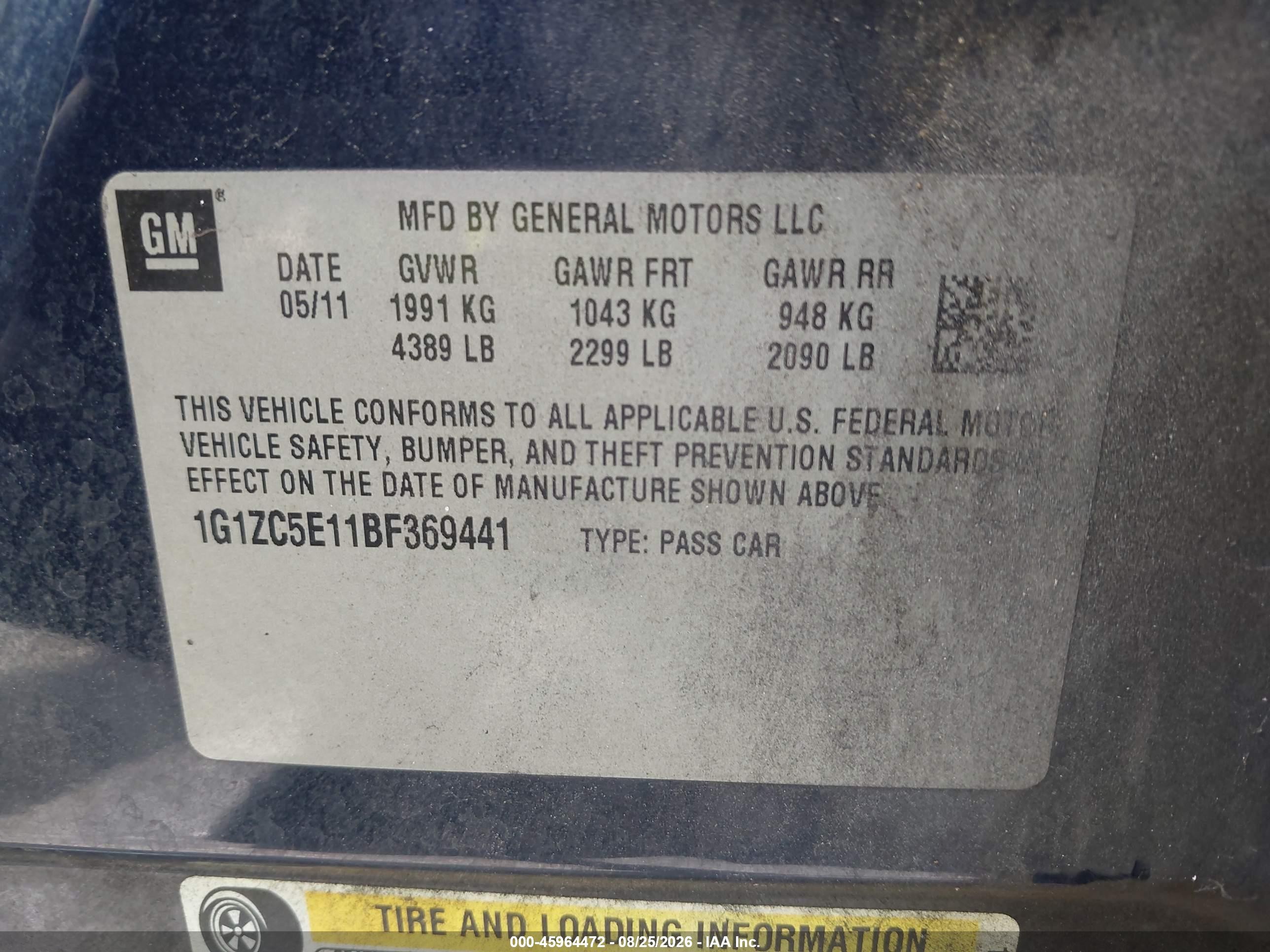 2011 Chevrolet Malibu 1lt Blue vin: 1G1ZC5E11BF369441