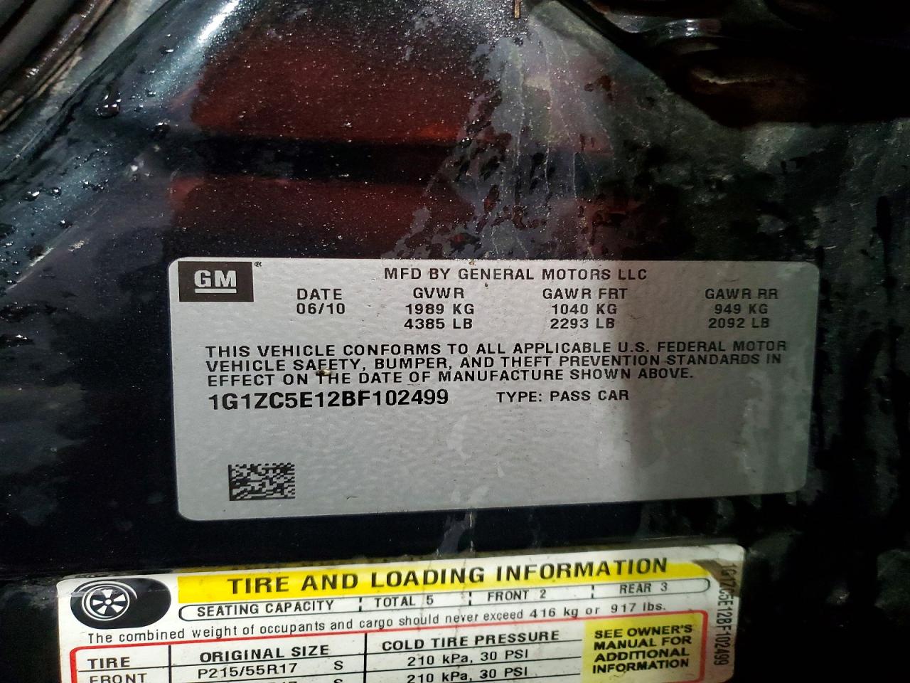 2011 Chevrolet Malibu 1lt Угольный vin: 1G1ZC5E12BF102499