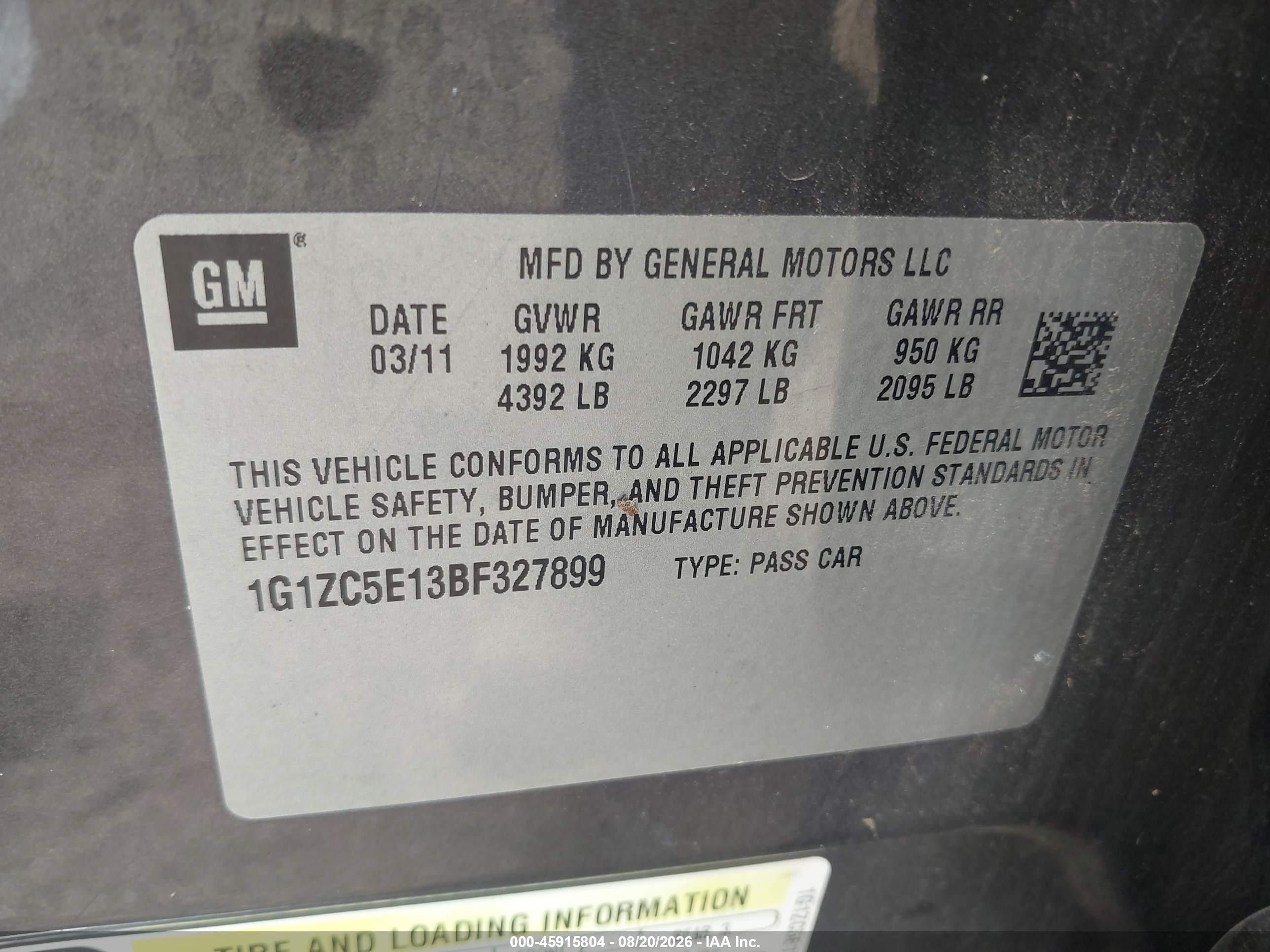 2011 Chevrolet Malibu 1lt Gray vin: 1G1ZC5E13BF327899
