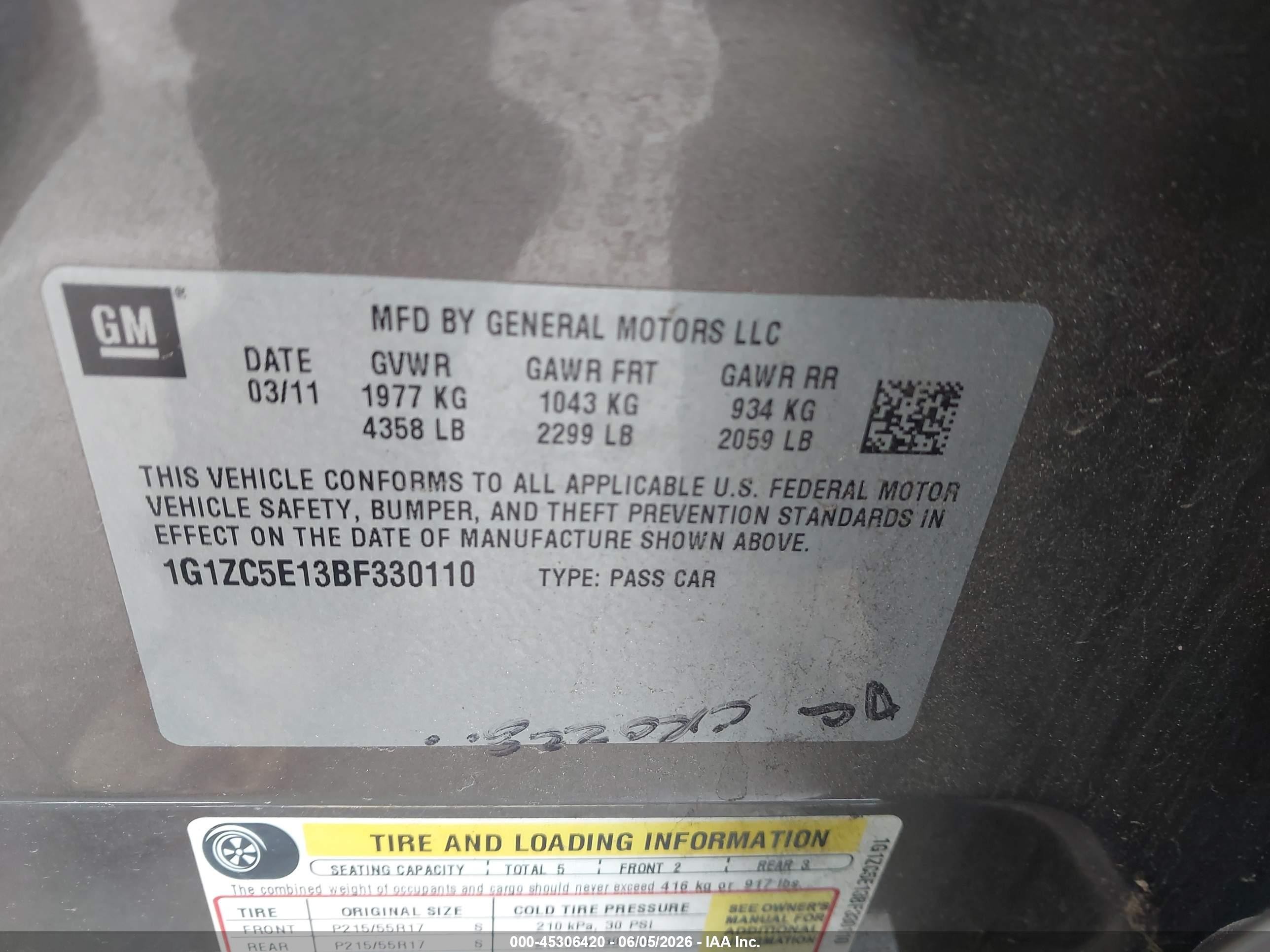 2011 Chevrolet Malibu 1lt Brown vin: 1G1ZC5E13BF330110