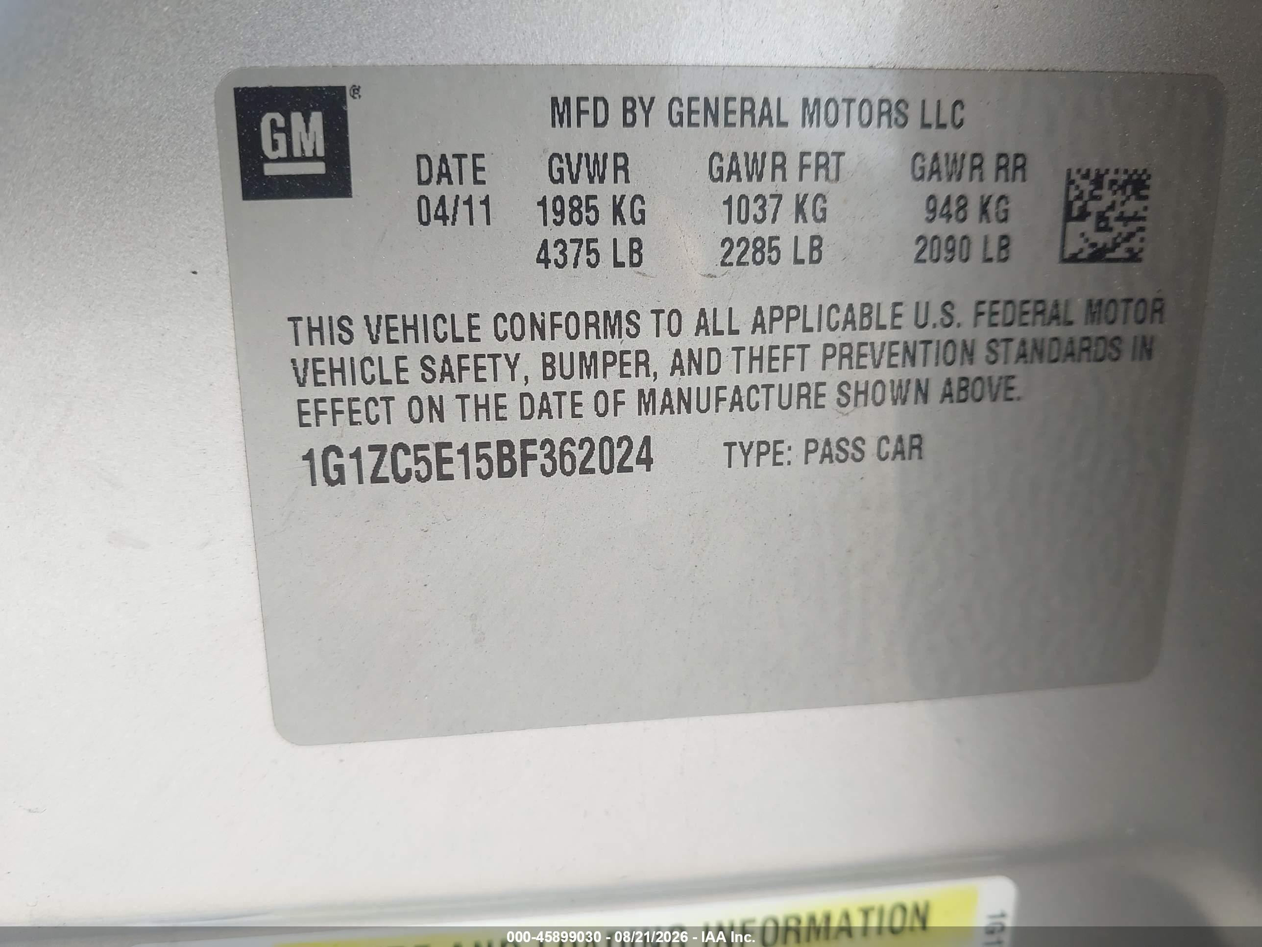 2011 Chevrolet Malibu 1lt Серебряный vin: 1G1ZC5E15BF362024