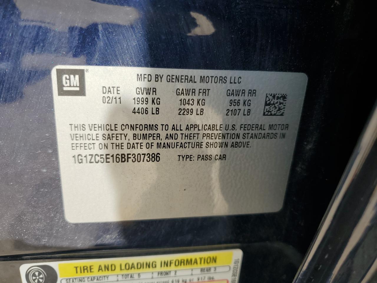 2011 Chevrolet Malibu 1lt Blue vin: 1G1ZC5E16BF307386