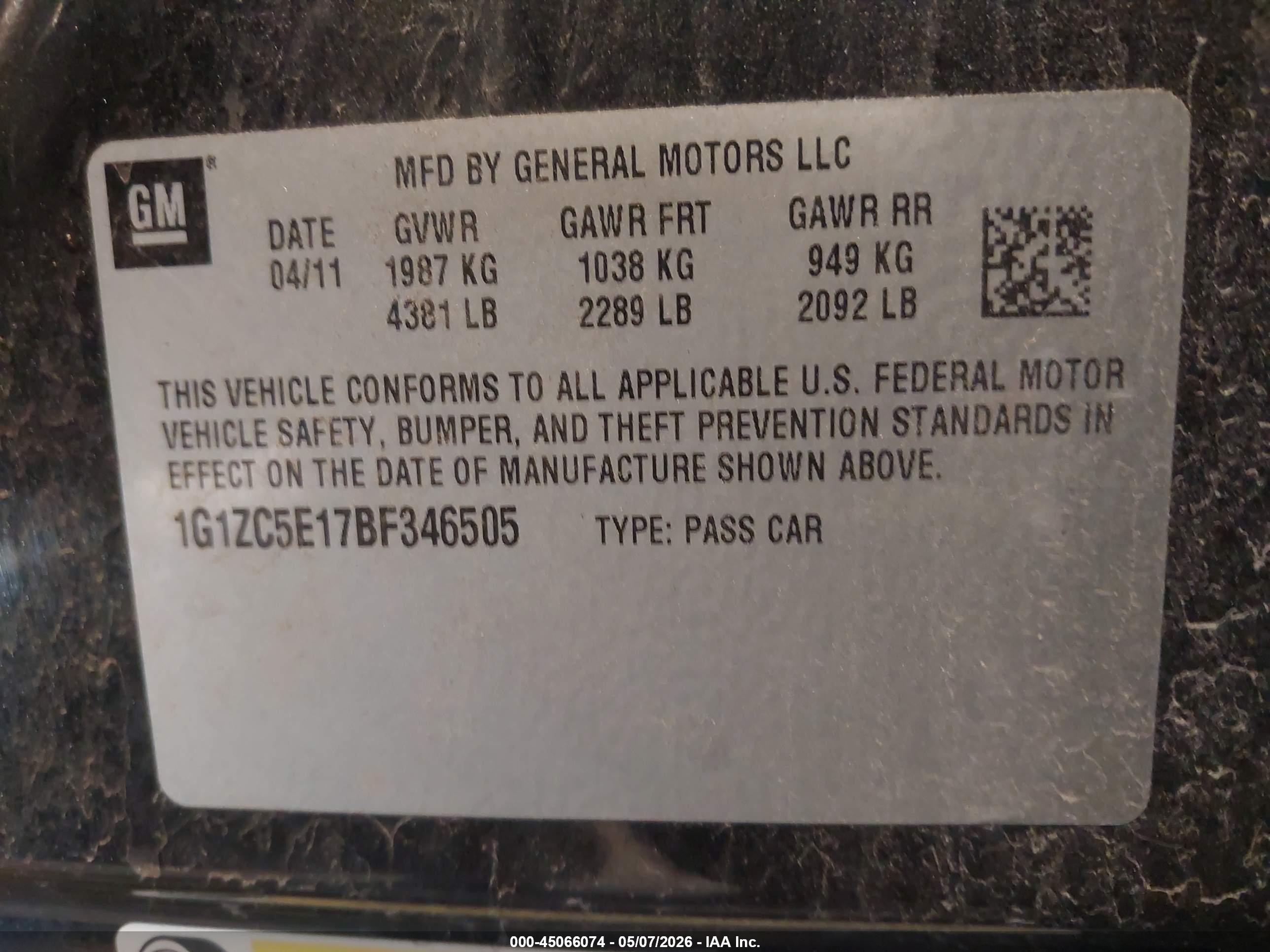 2011 Chevrolet Malibu 1lt Black vin: 1G1ZC5E17BF346505