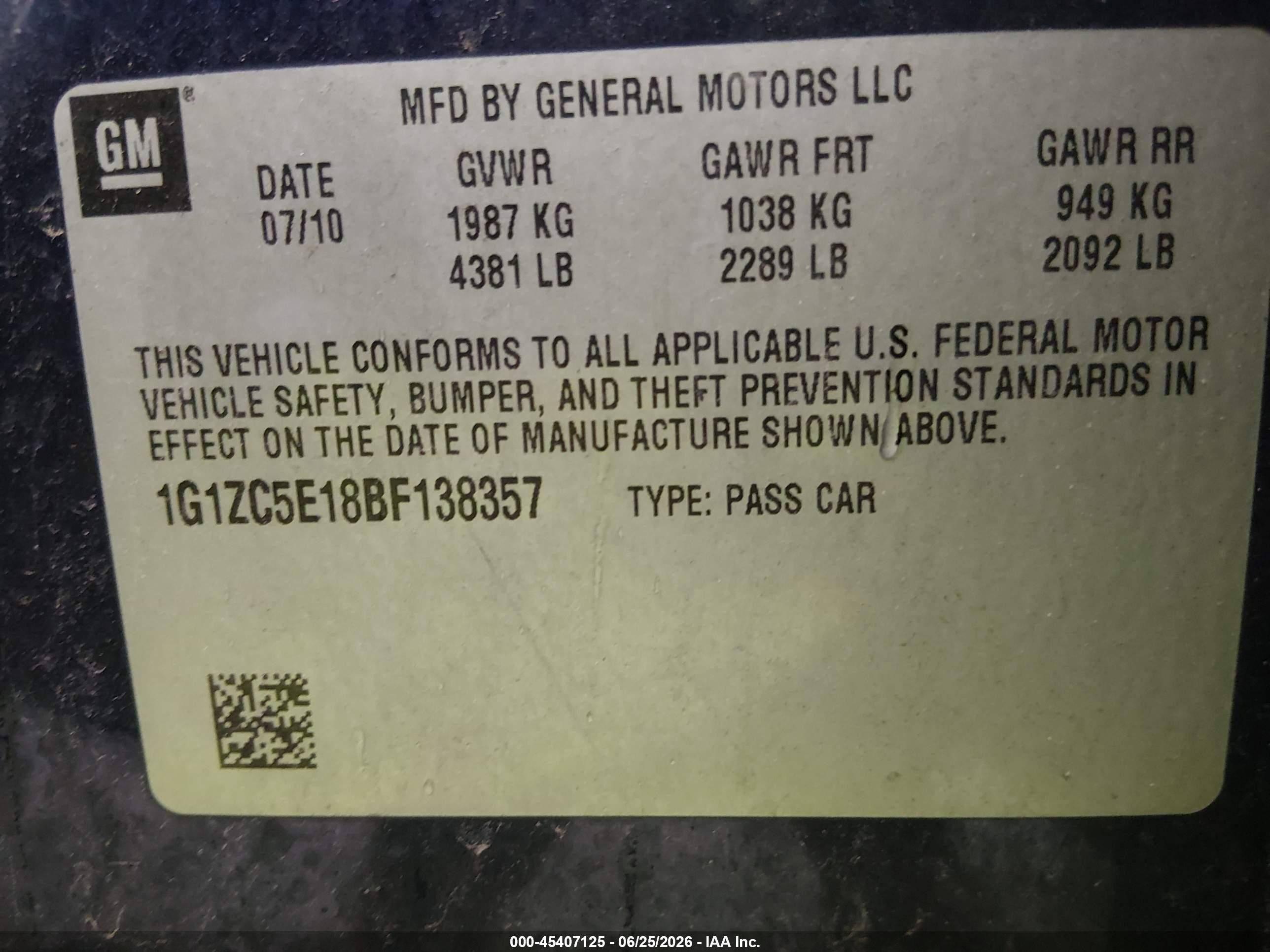 2011 Chevrolet Malibu 1lt Blue vin: 1G1ZC5E18BF138357
