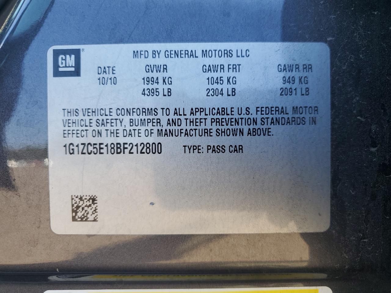 2011 Chevrolet Malibu 1lt Gray vin: 1G1ZC5E18BF212800
