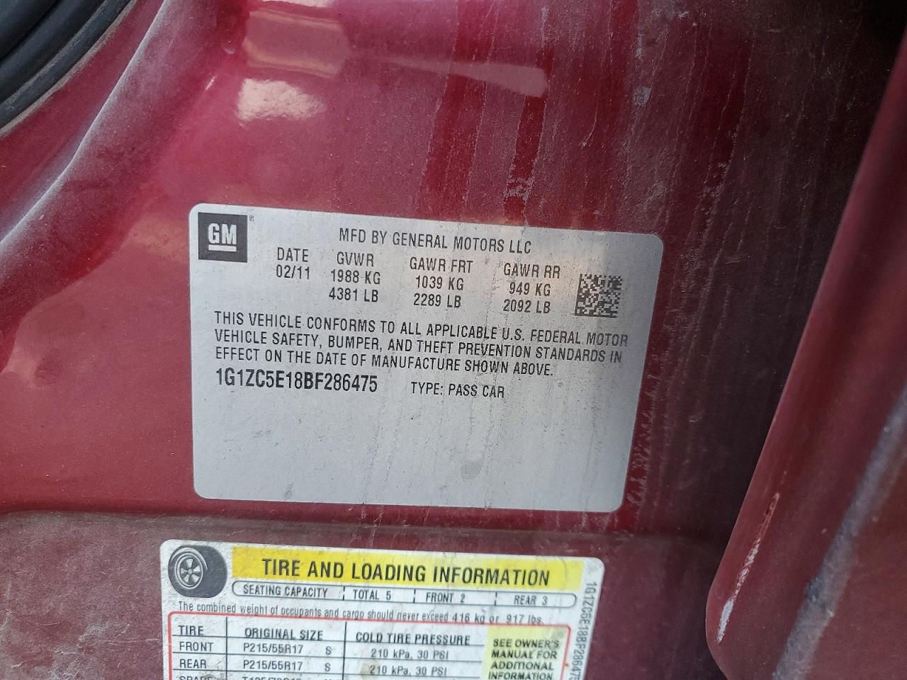 2011 Chevrolet Malibu 1lt Burgundy vin: 1G1ZC5E18BF286475