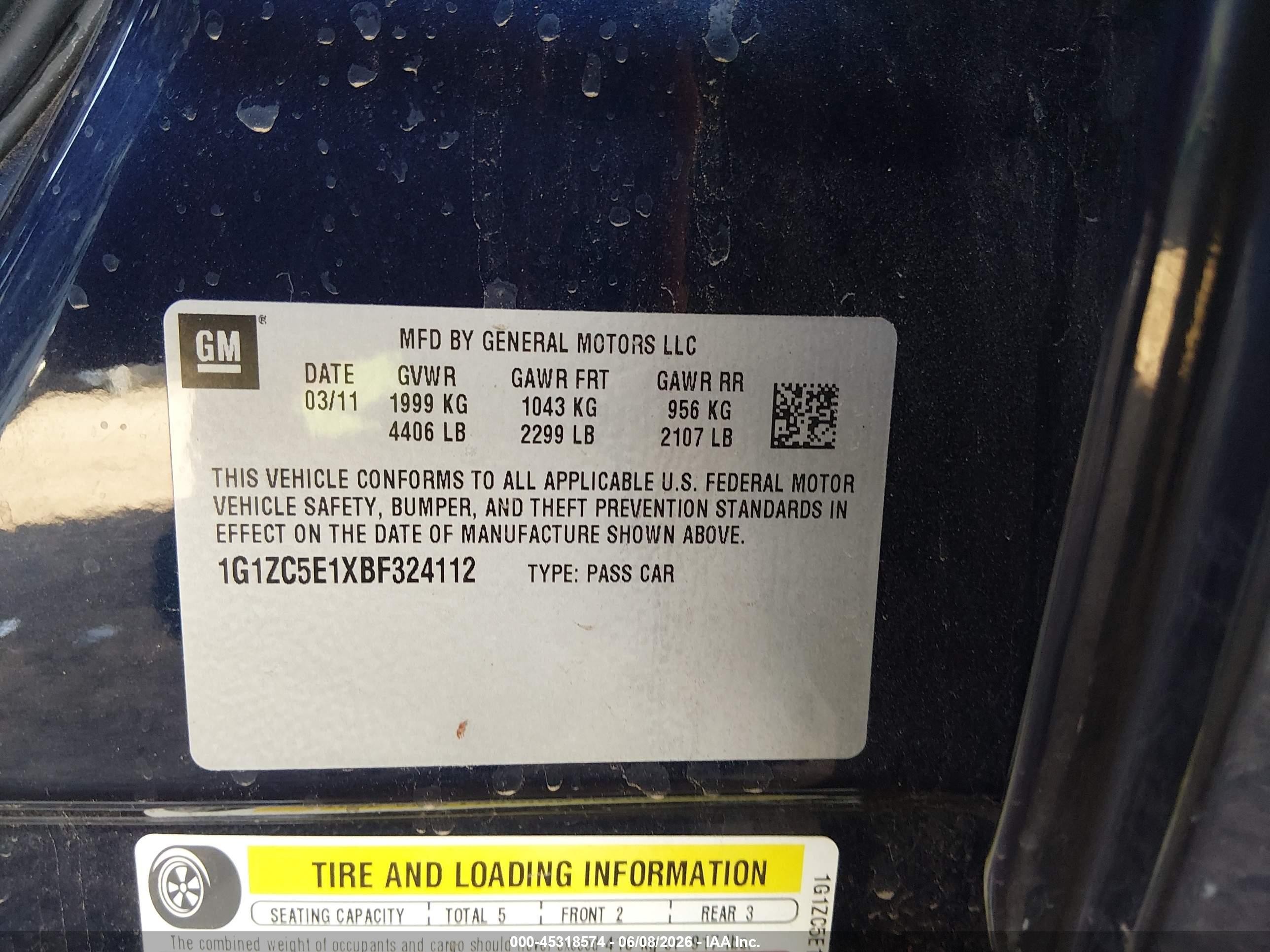 2011 Chevrolet Malibu 1lt Blue vin: 1G1ZC5E1XBF324112