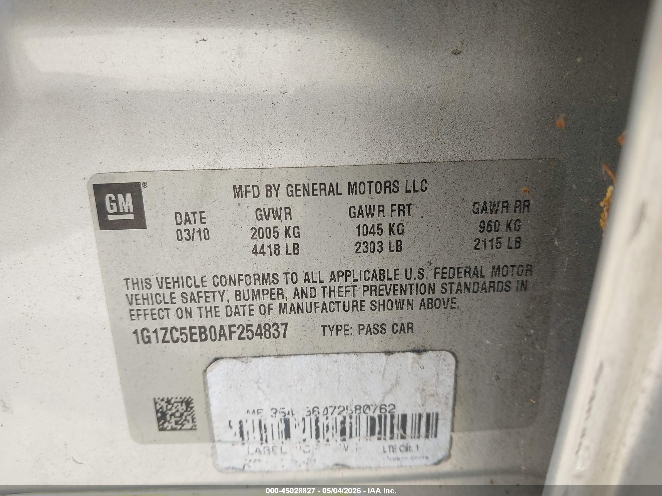 2010 Chevrolet Malibu Lt Silver vin: 1G1ZC5EB0AF254837
