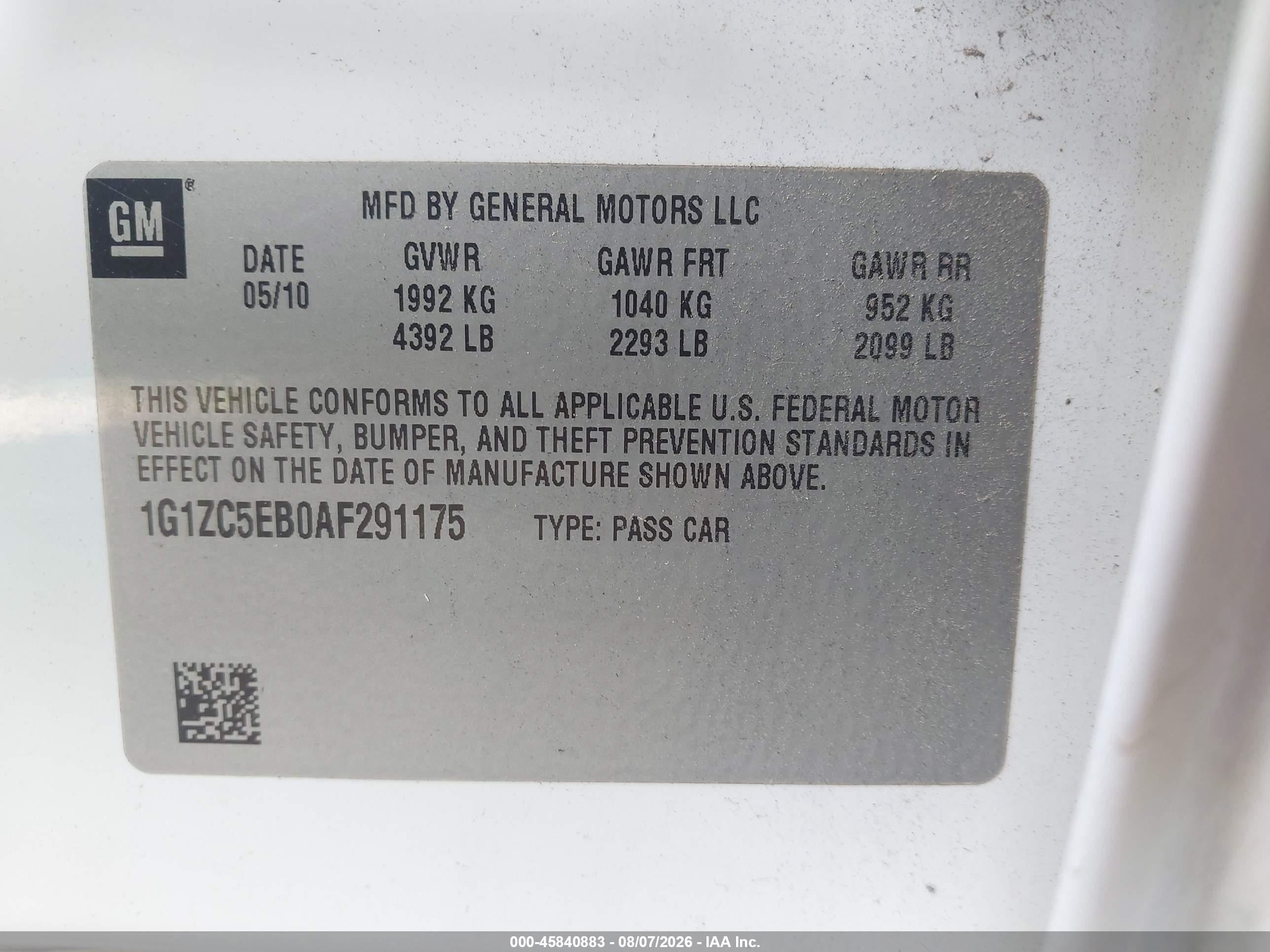 2010 Chevrolet Malibu Lt White vin: 1G1ZC5EB0AF291175