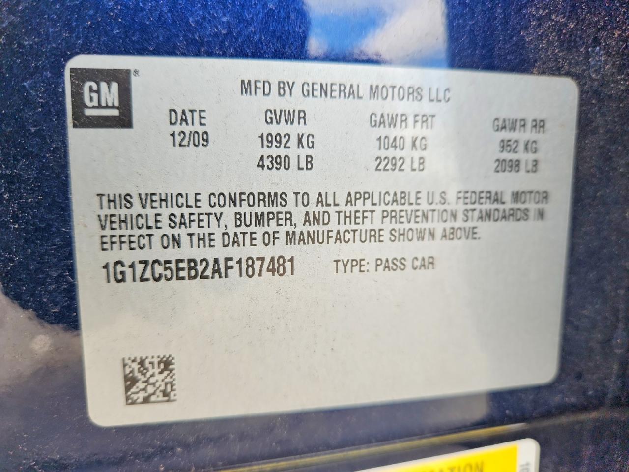 2010 Chevrolet Malibu 1lt Blue vin: 1G1ZC5EB2AF187481