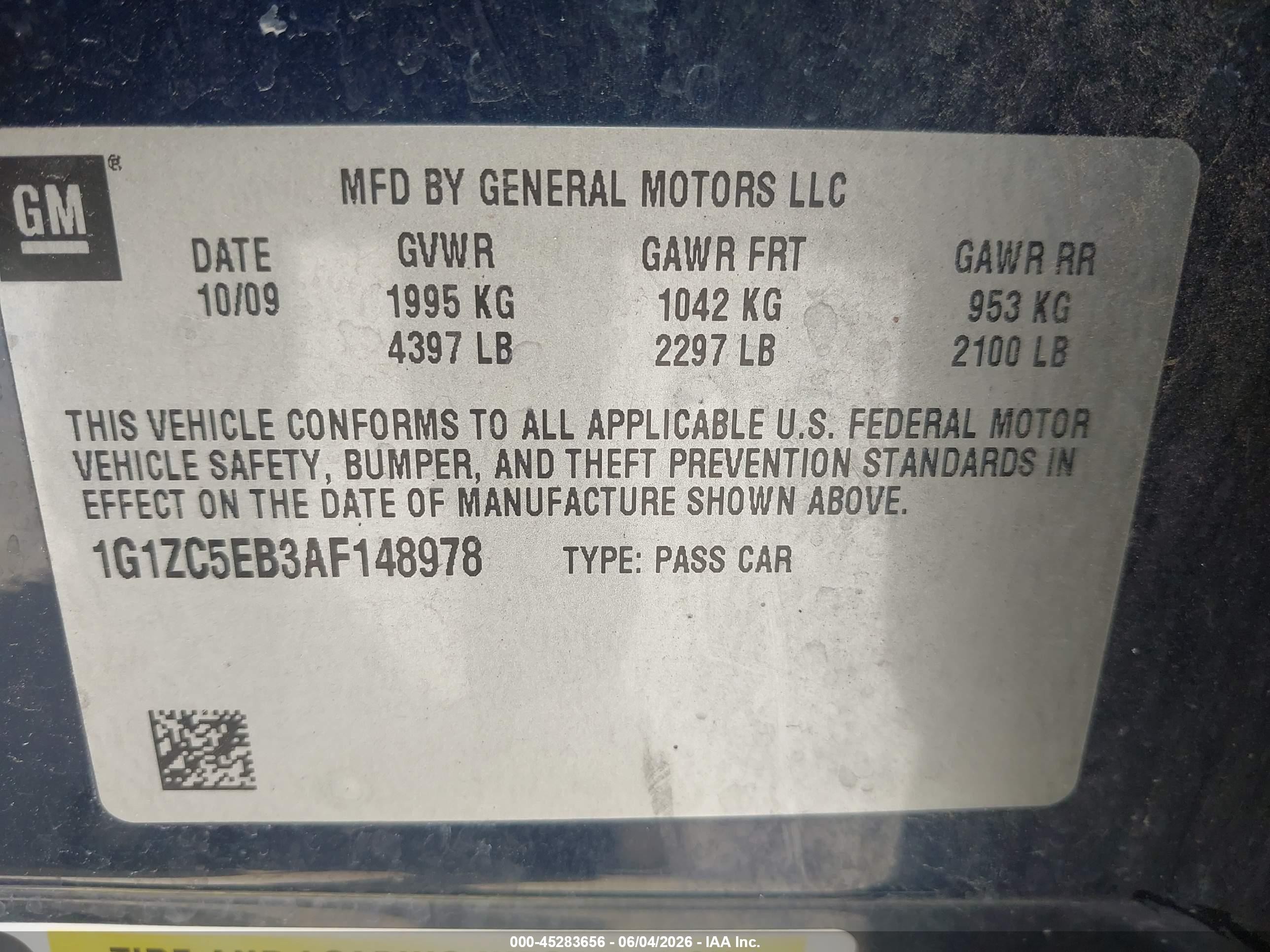 2010 Chevrolet Malibu Lt Dark Blue vin: 1G1ZC5EB3AF148978
