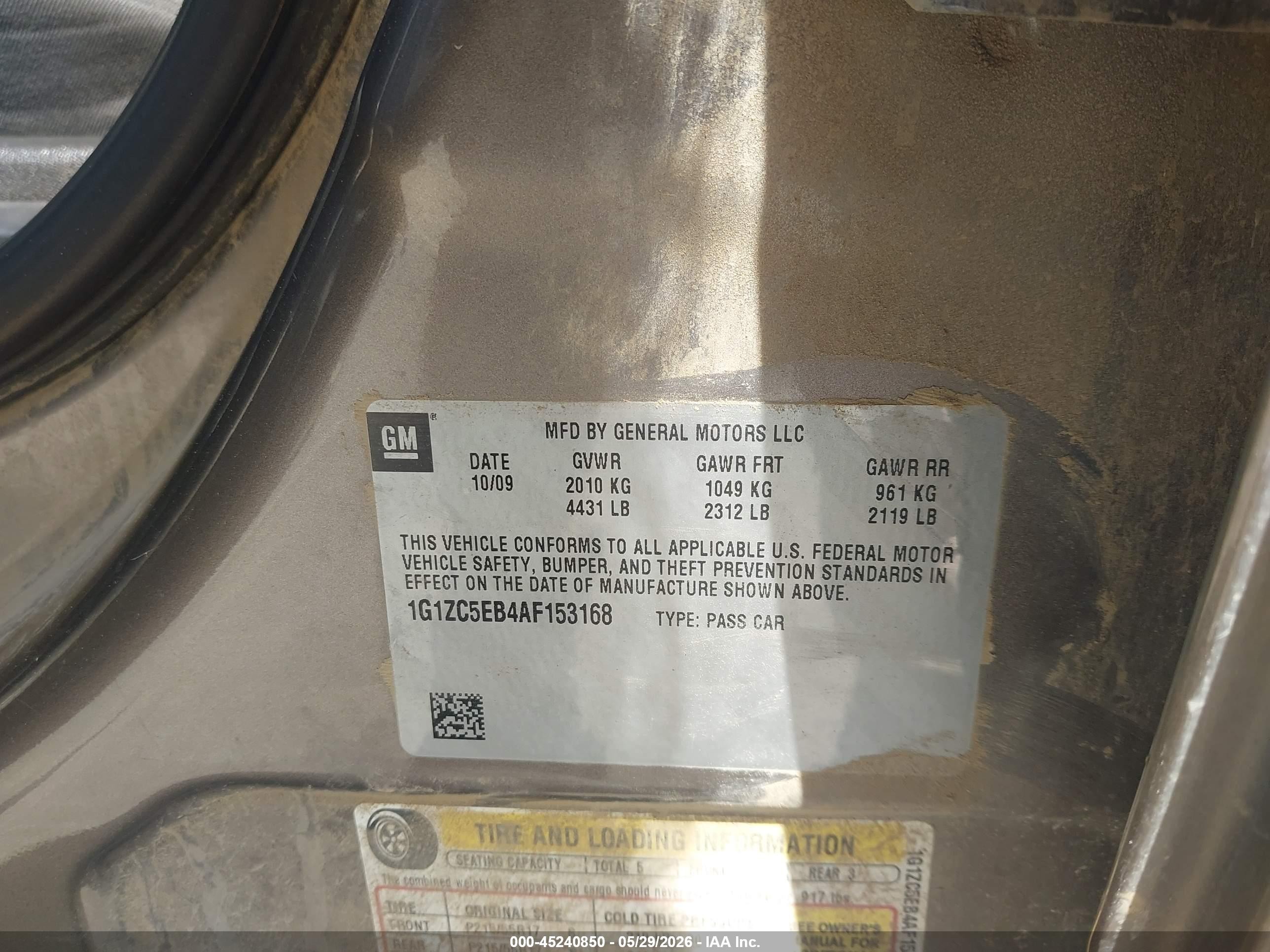 2010 Chevrolet Malibu Lt Желто-коричневый vin: 1G1ZC5EB4AF153168