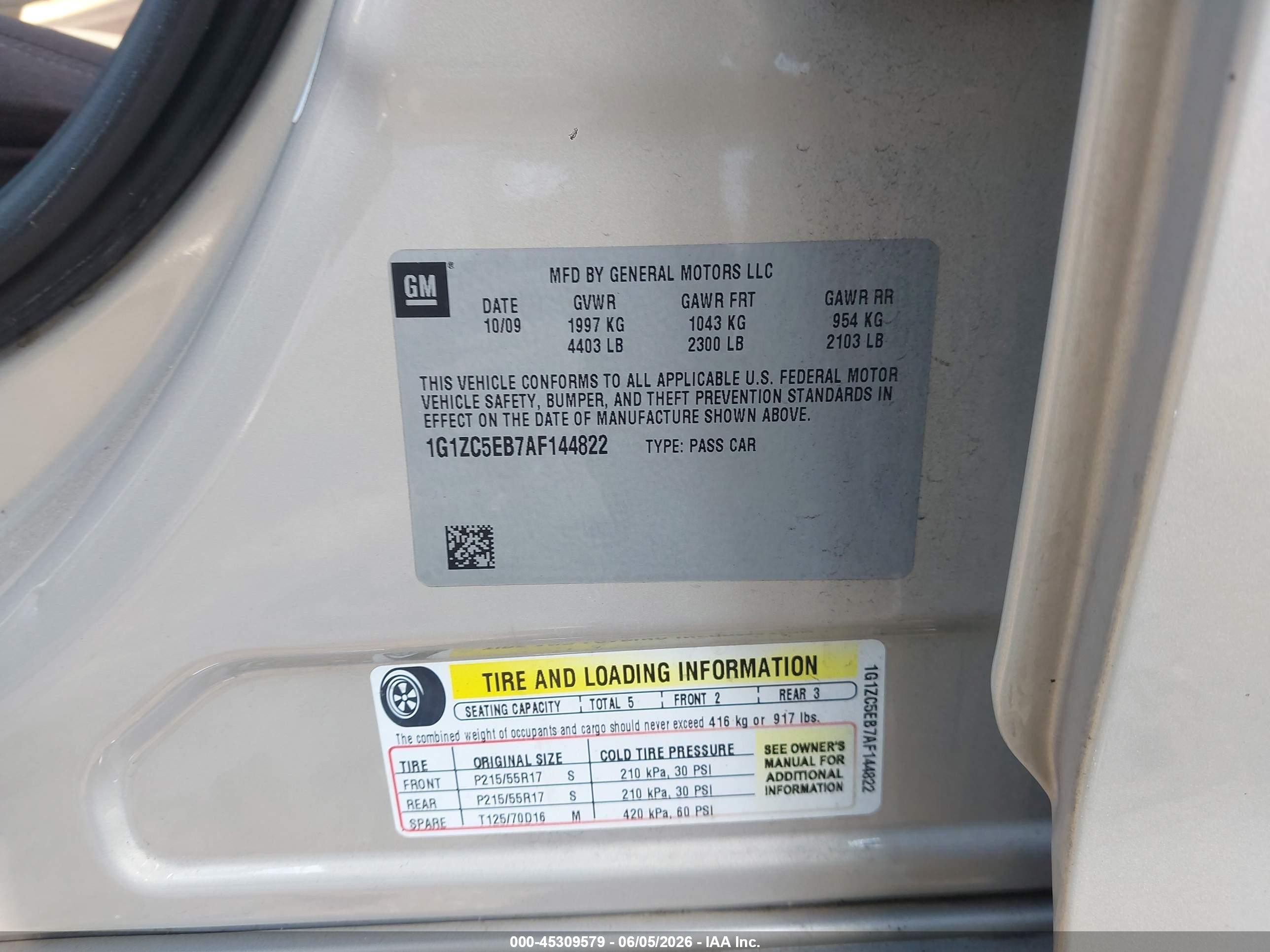 2010 Chevrolet Malibu Lt Tan vin: 1G1ZC5EB7AF144822