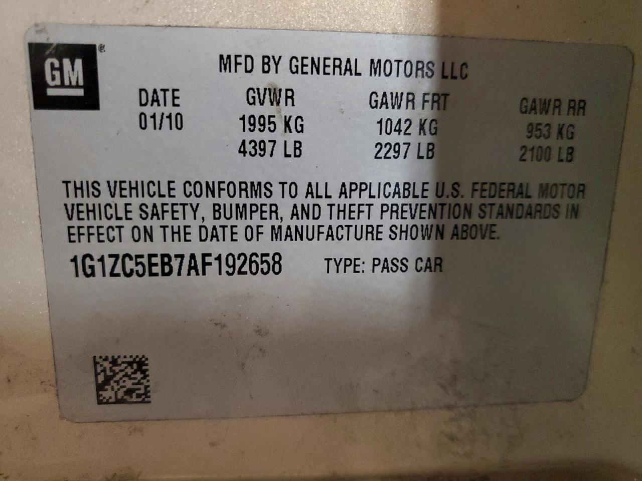 2010 Chevrolet Malibu 1lt Tan vin: 1G1ZC5EB7AF192658