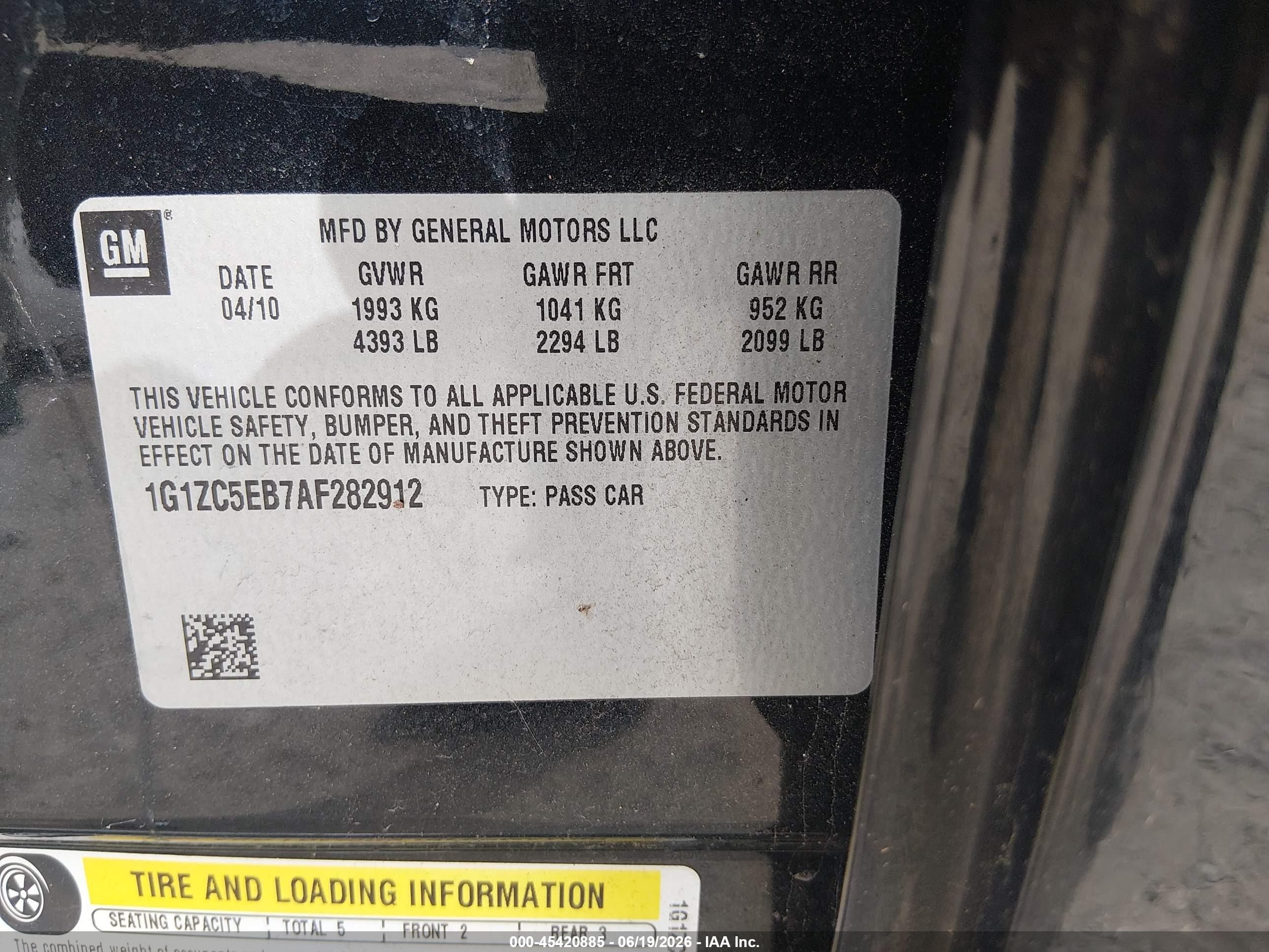 2010 Chevrolet Malibu Lt Black vin: 1G1ZC5EB7AF282912