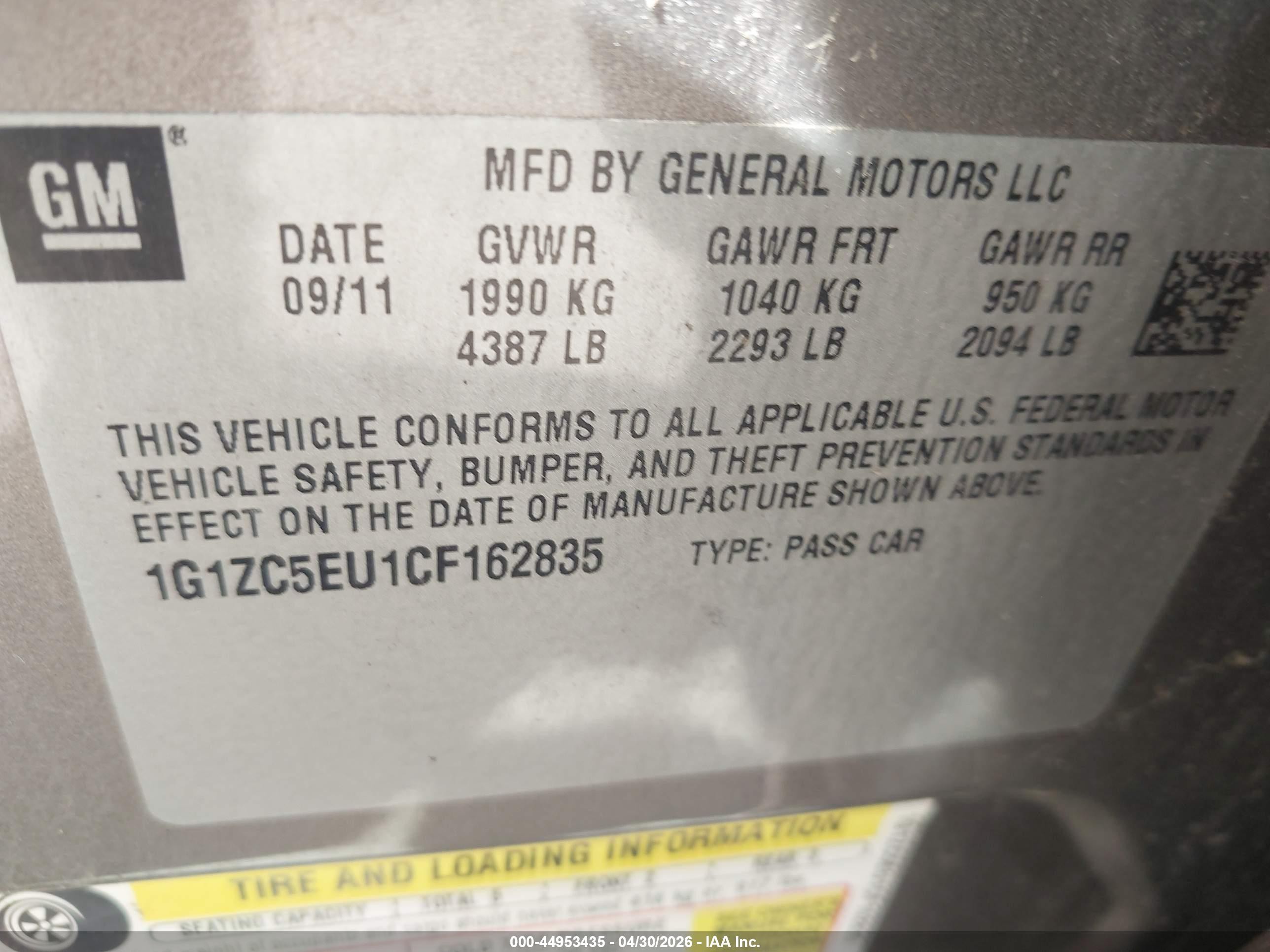 2012 Chevrolet Malibu 1lt Tan vin: 1G1ZC5EU1CF162835