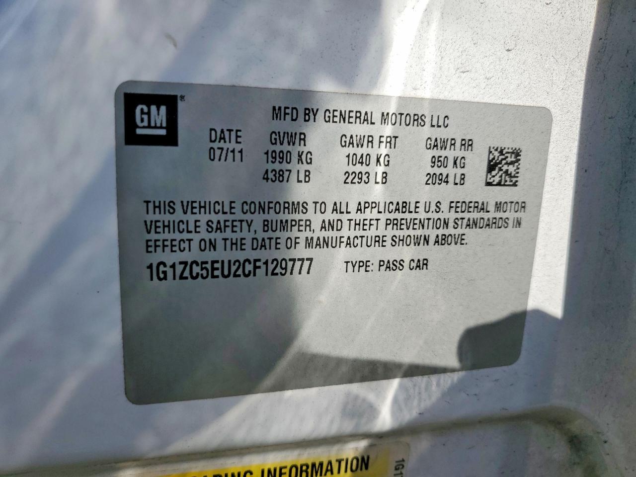 2012 Chevrolet Malibu 1lt Белый vin: 1G1ZC5EU2CF129777