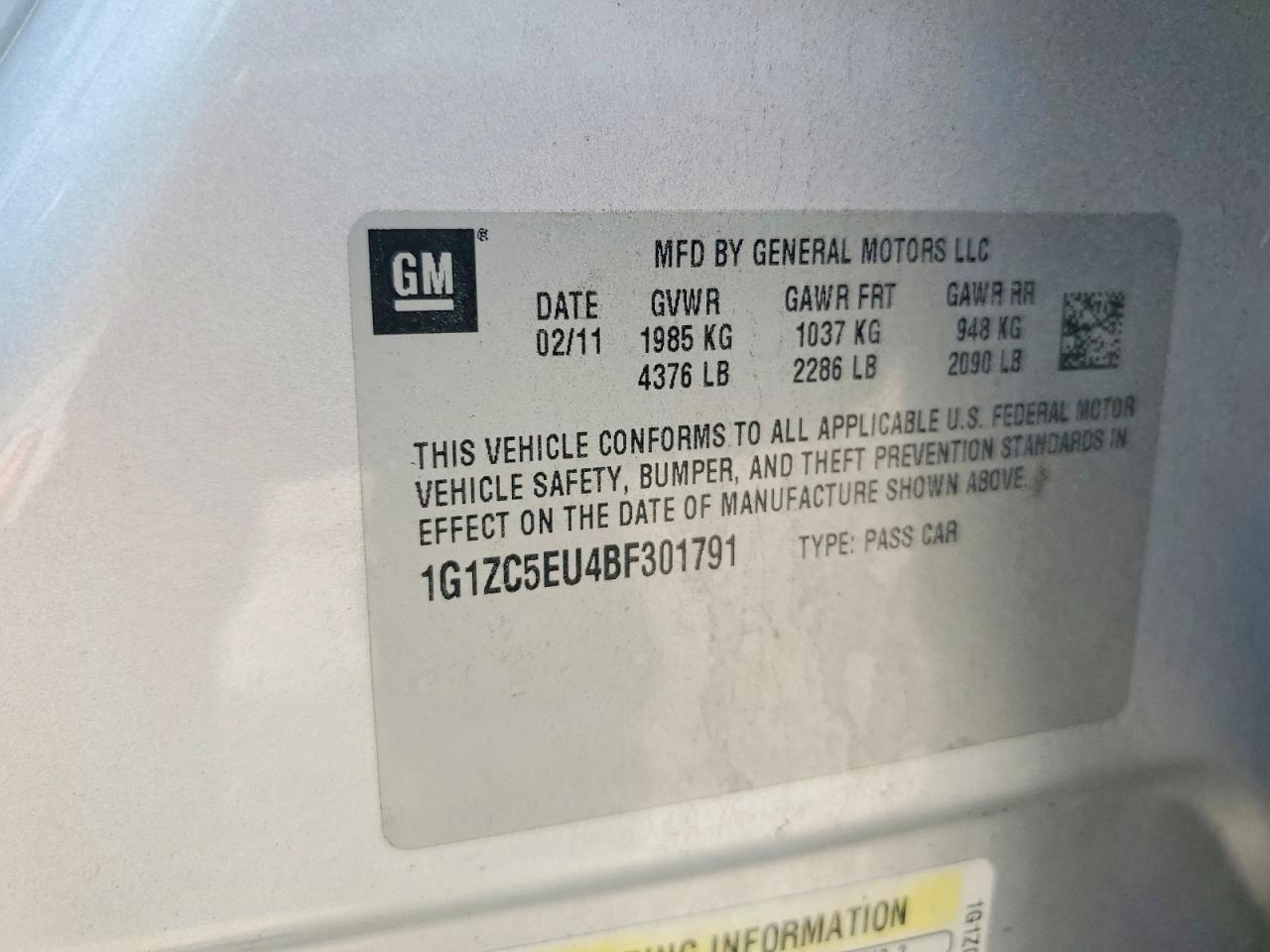 2011 Chevrolet Malibu 1lt Серебряный vin: 1G1ZC5EU4BF301791