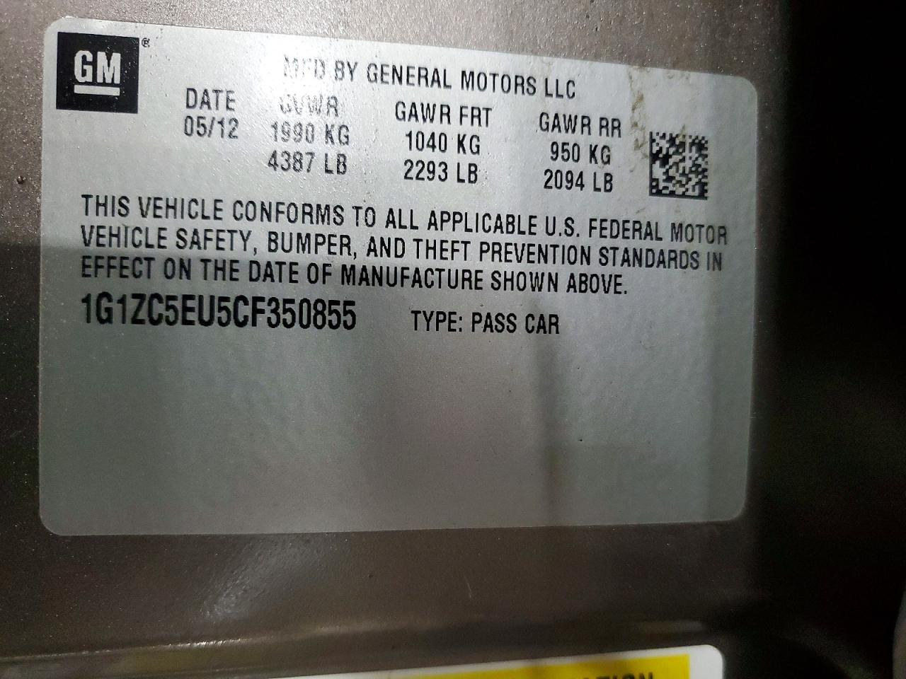 2012 Chevrolet Malibu 1lt Gray vin: 1G1ZC5EU5CF350855