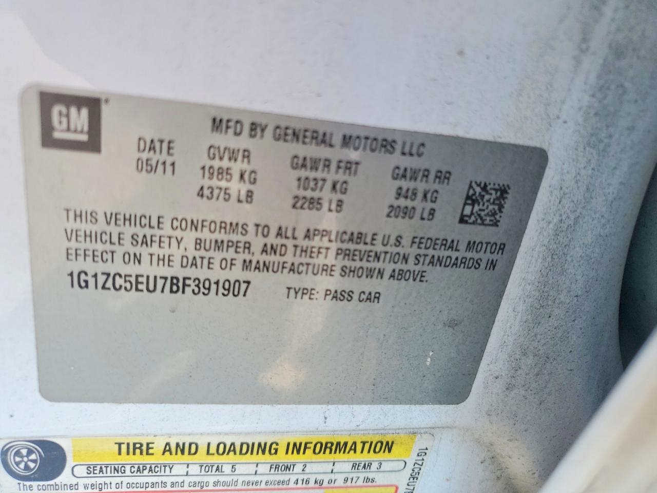 2011 Chevrolet Malibu 1lt White vin: 1G1ZC5EU7BF391907