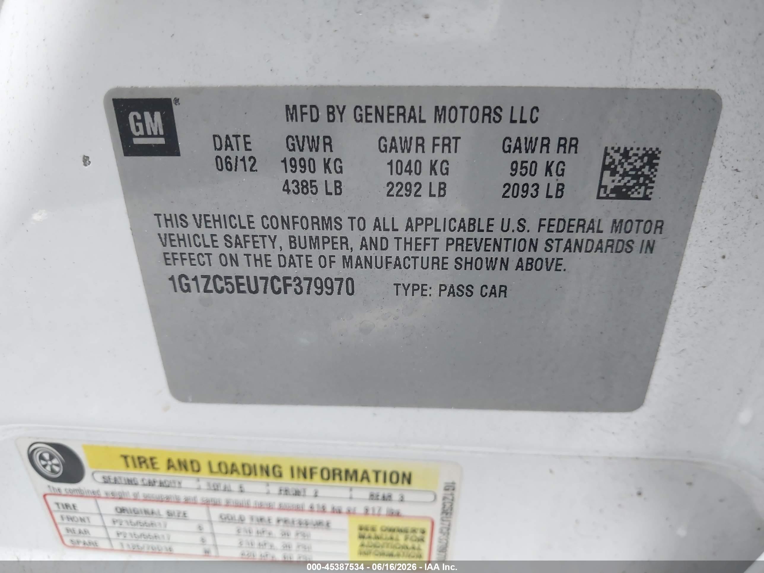 2012 Chevrolet Malibu 1lt White vin: 1G1ZC5EU7CF379970