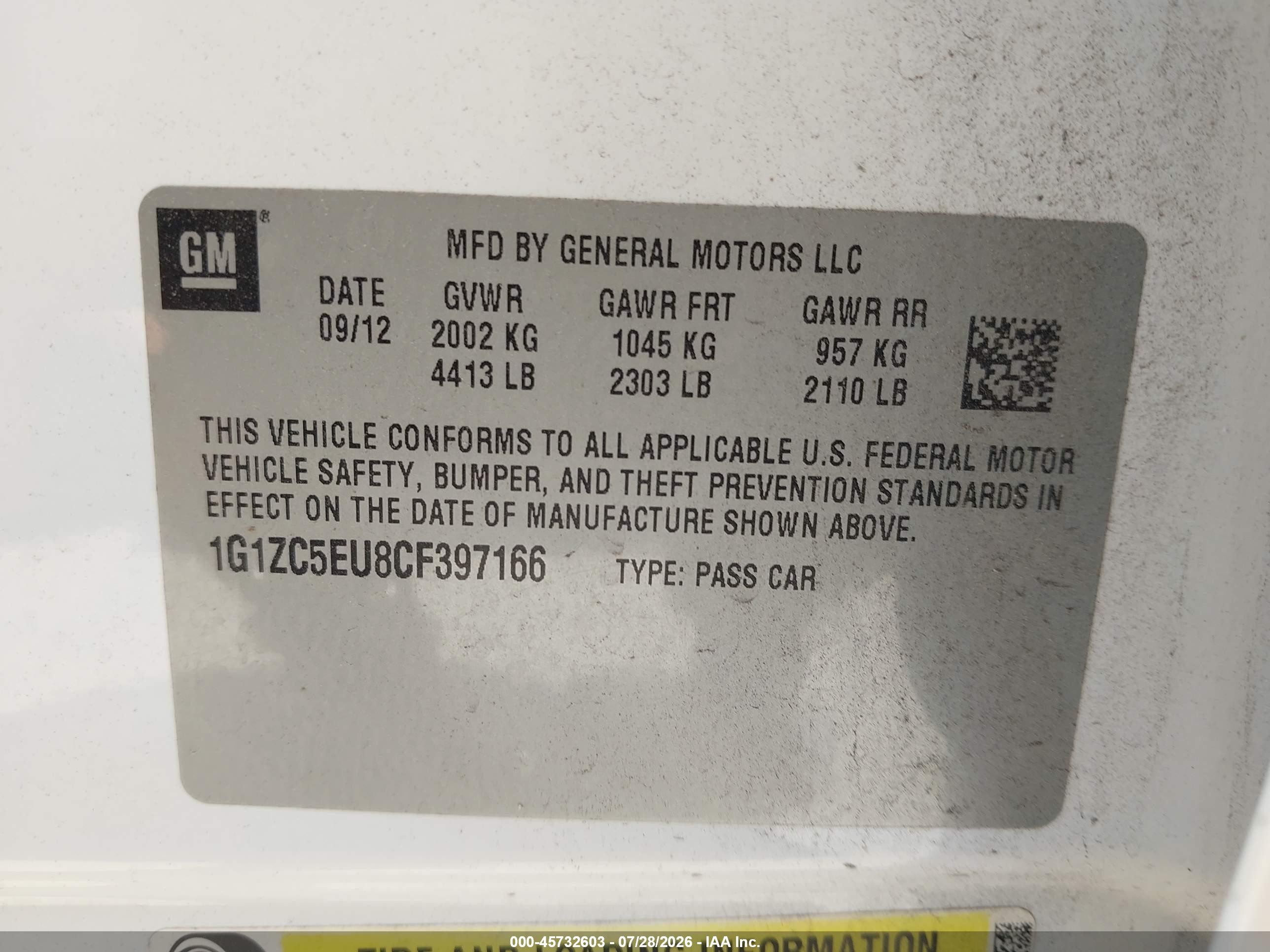 2012 Chevrolet Malibu 1lt White vin: 1G1ZC5EU8CF397166