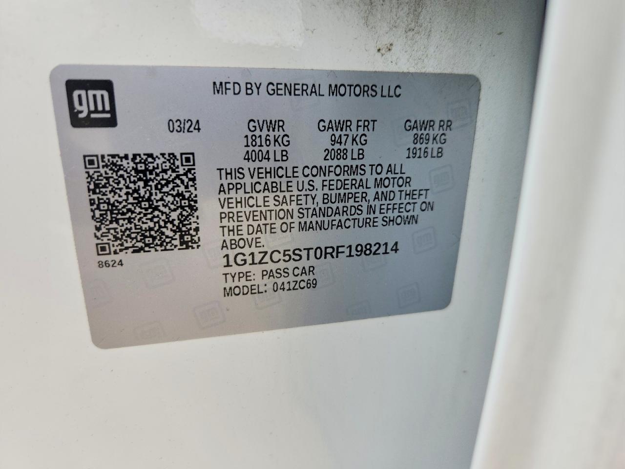 2024 Chevrolet Malibu Ls White vin: 1G1ZC5ST0RF198214