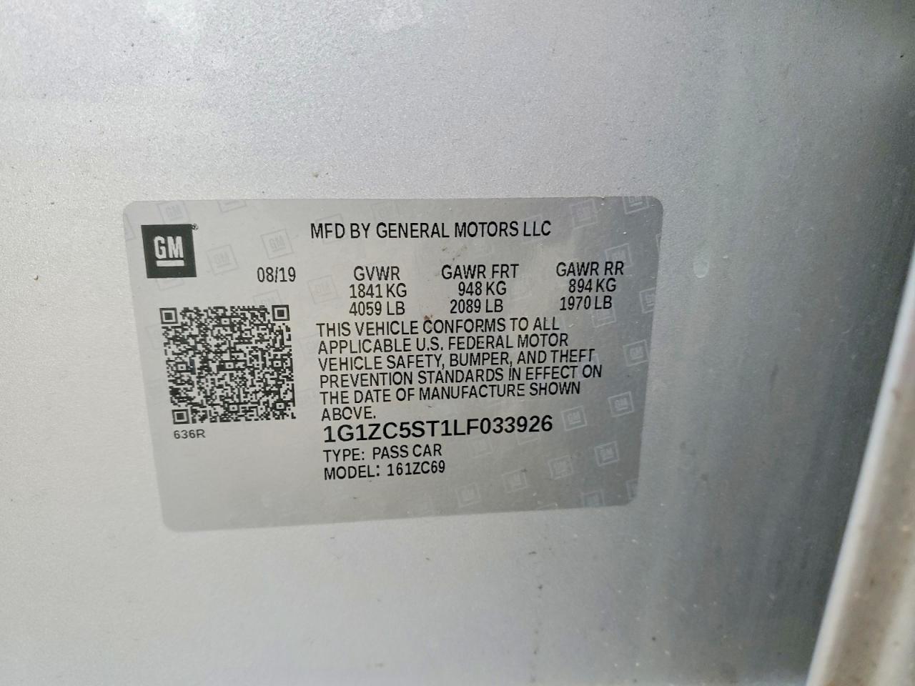 2020 Chev Malibu Silver vin: 1G1ZC5ST1LF033926