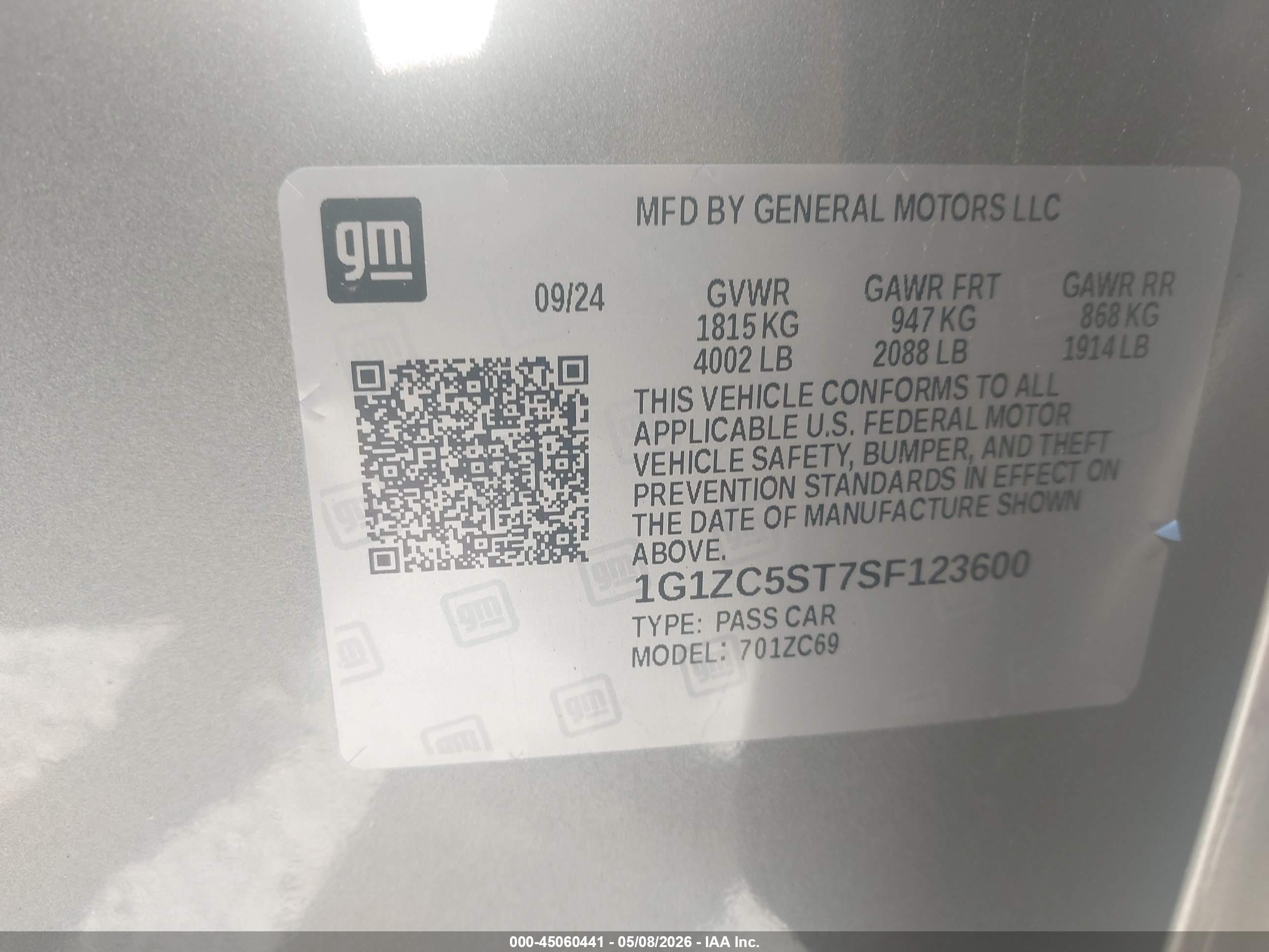 2025 Chevrolet Malibu Fwd 1fl Серебряный vin: 1G1ZC5ST7SF123600