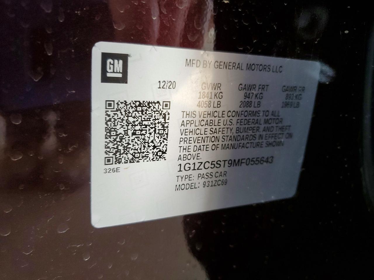 2021 Chevrolet Malibu Ls Purple vin: 1G1ZC5ST9MF055643