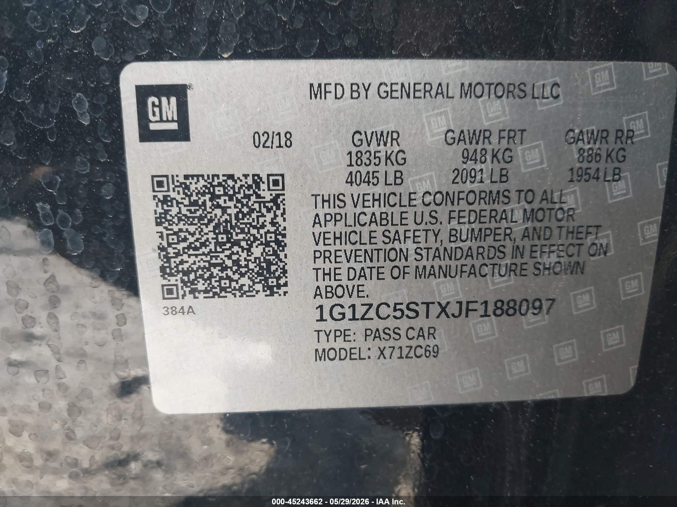 2018 Chevrolet Malibu 1fl Black vin: 1G1ZC5STXJF188097