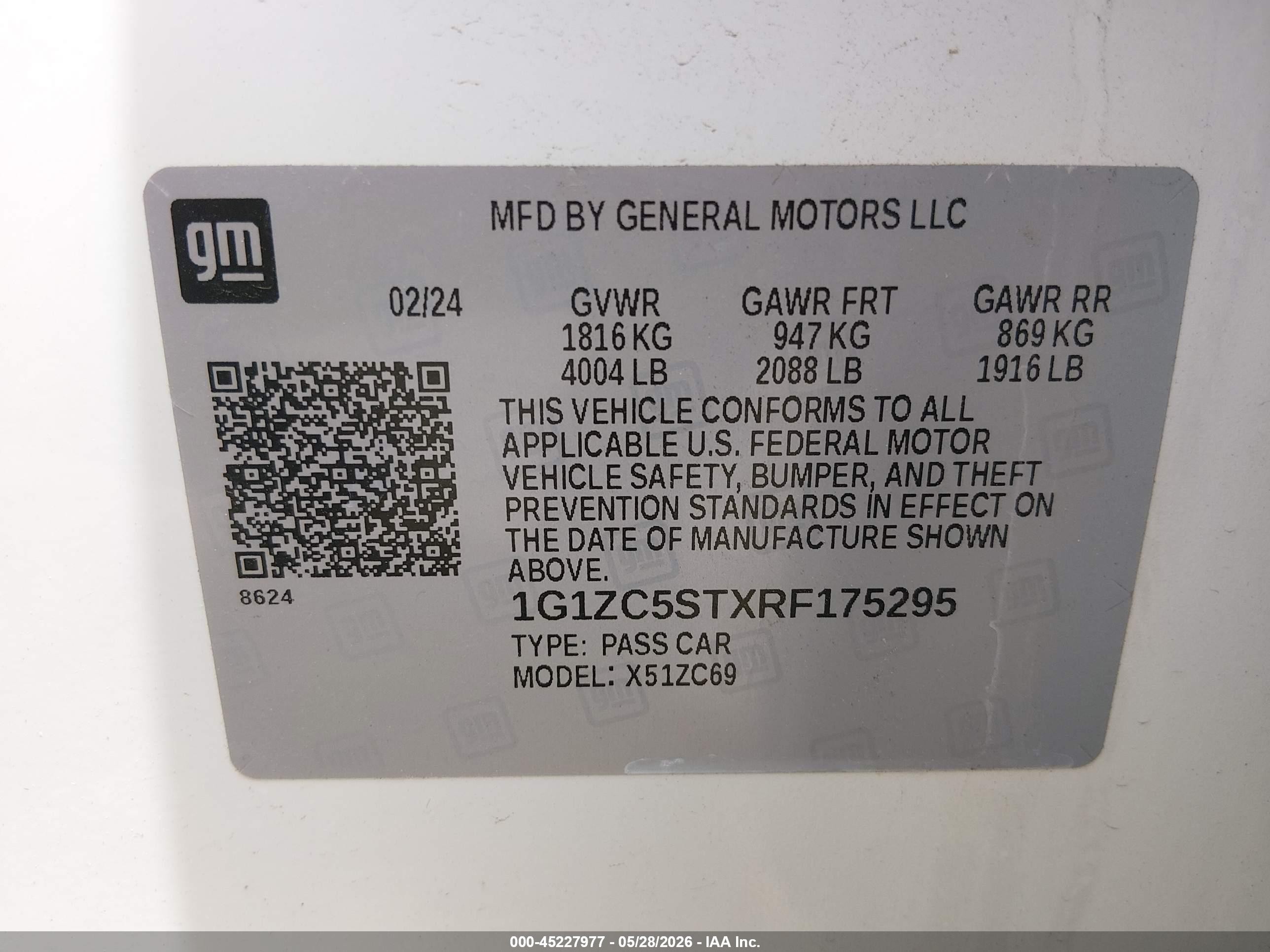 2024 Chevrolet Malibu Fwd 1fl Белый vin: 1G1ZC5STXRF175295