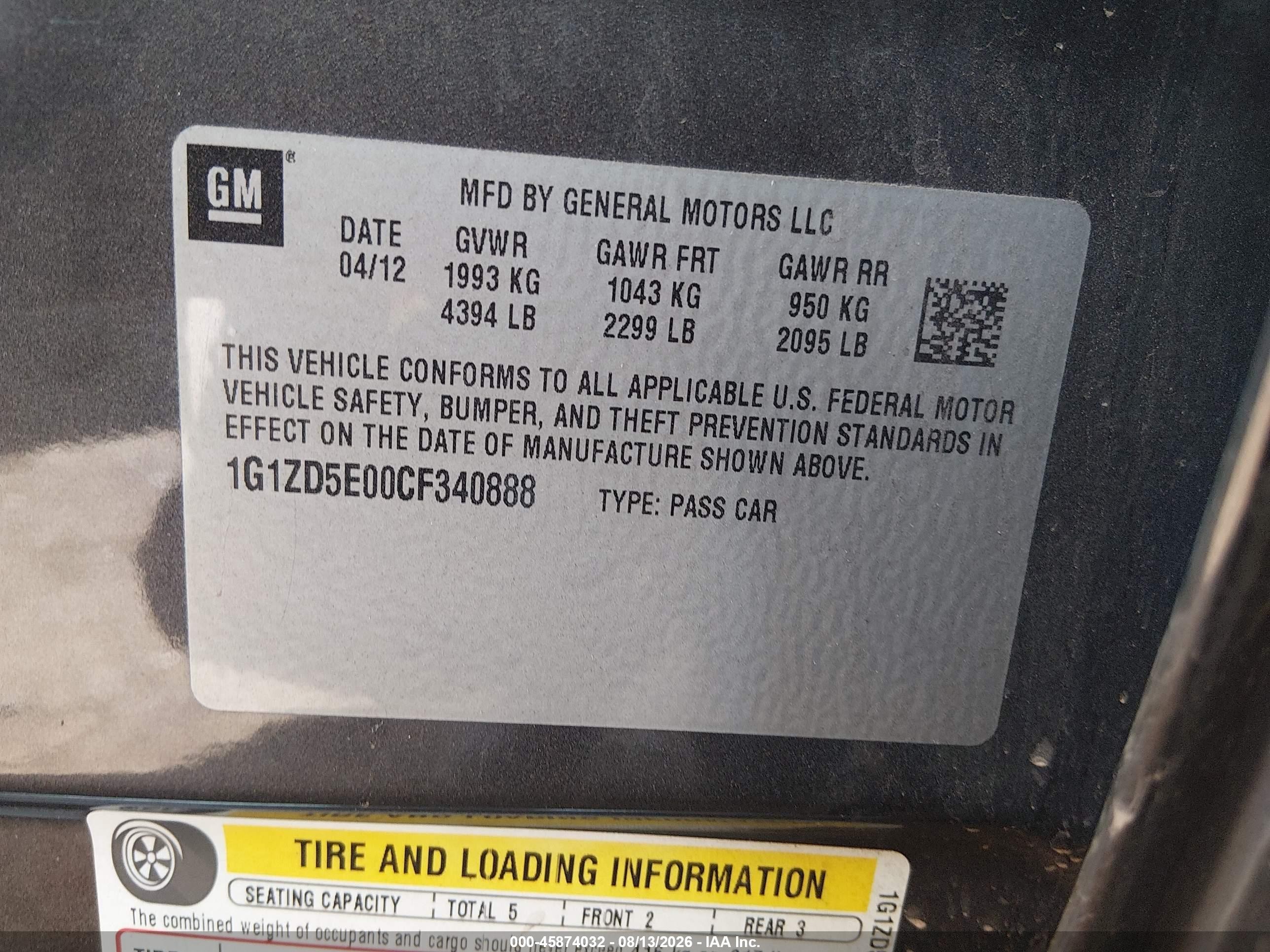 2012 Chevrolet Malibu 2lt Серый vin: 1G1ZD5E00CF340888