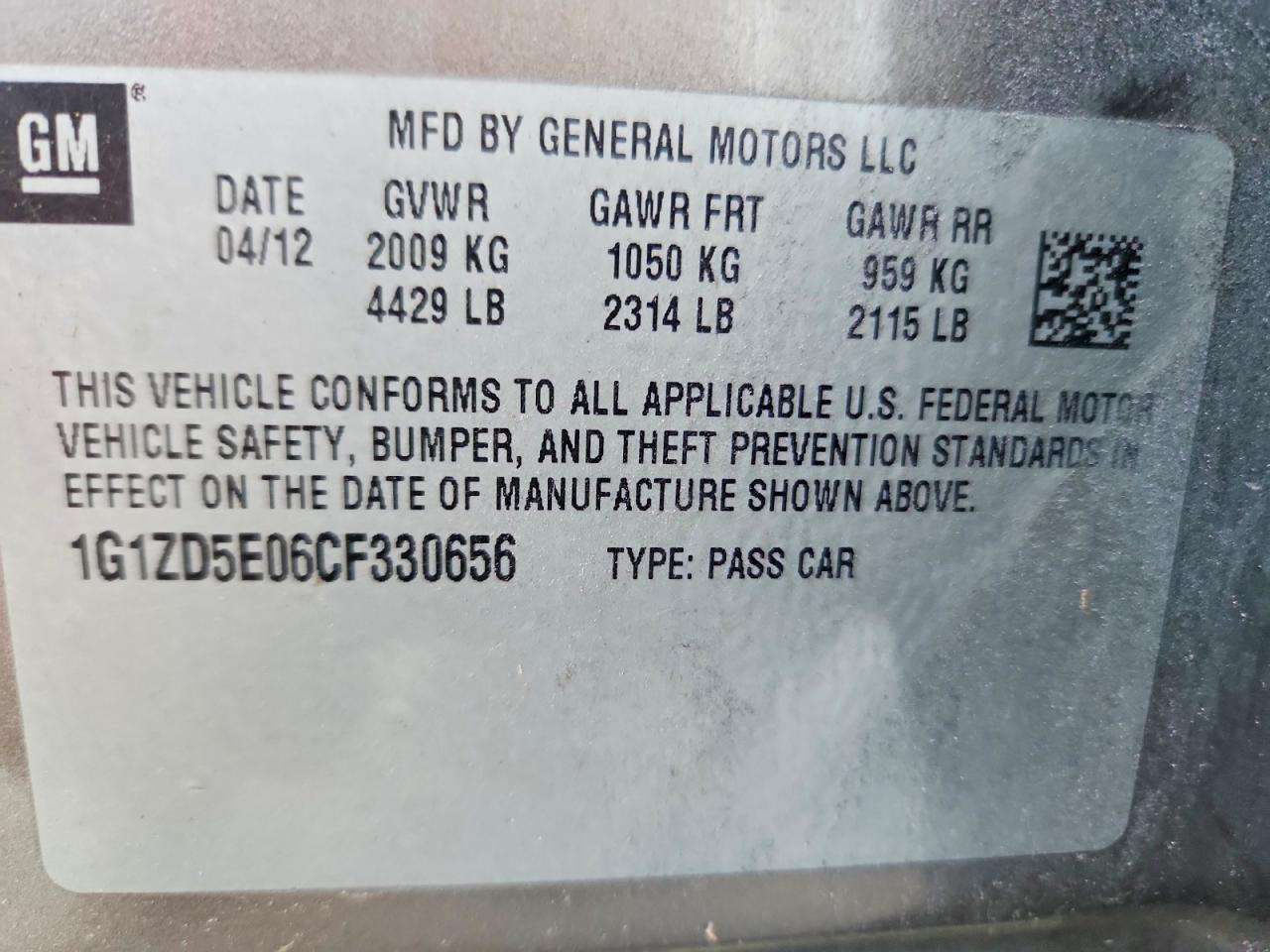 2012 Chevrolet Malibu 2lt Gray vin: 1G1ZD5E06CF330656