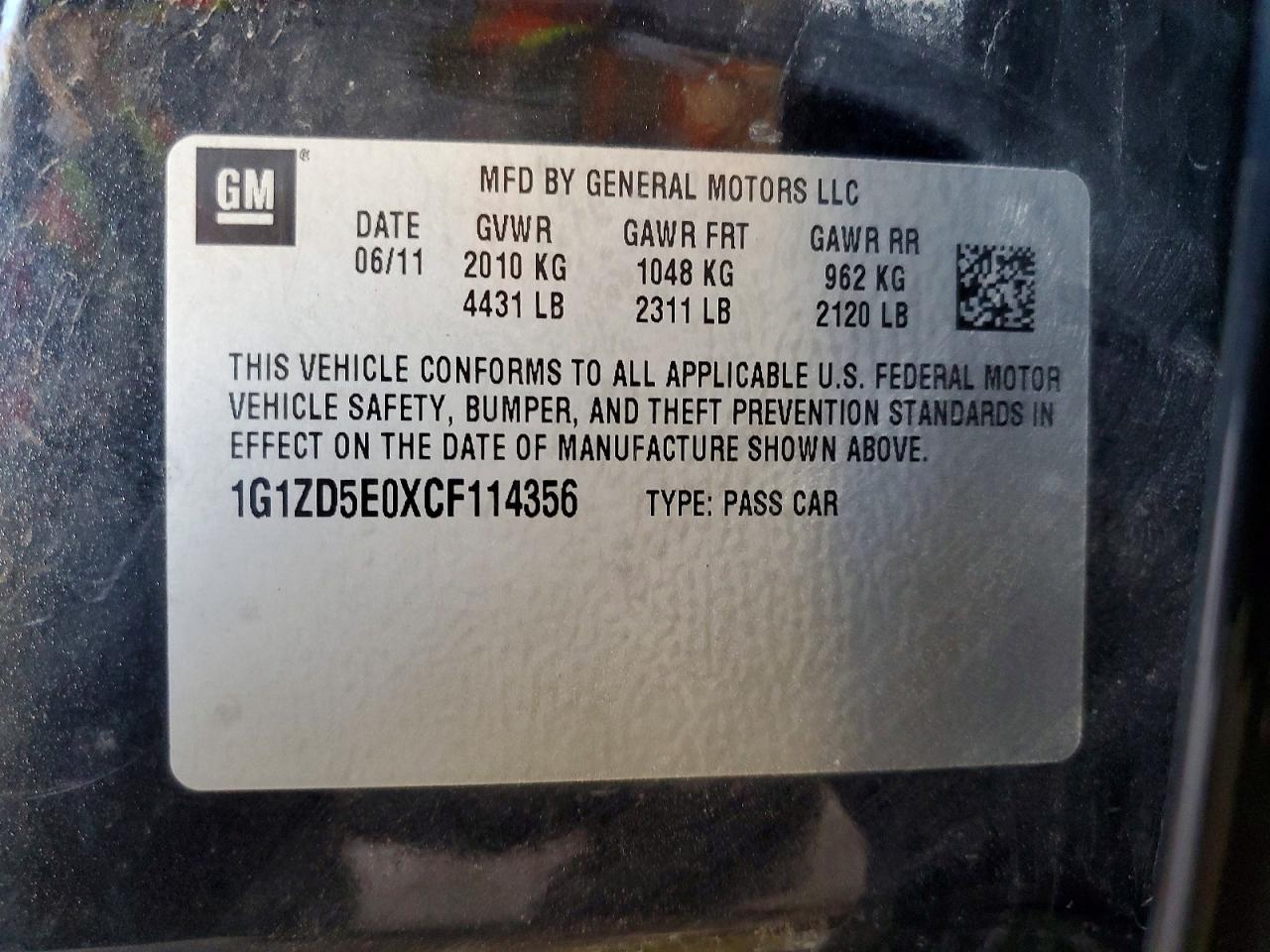 2012 Chev Malibu Черный vin: 1G1ZD5E0XCF114356