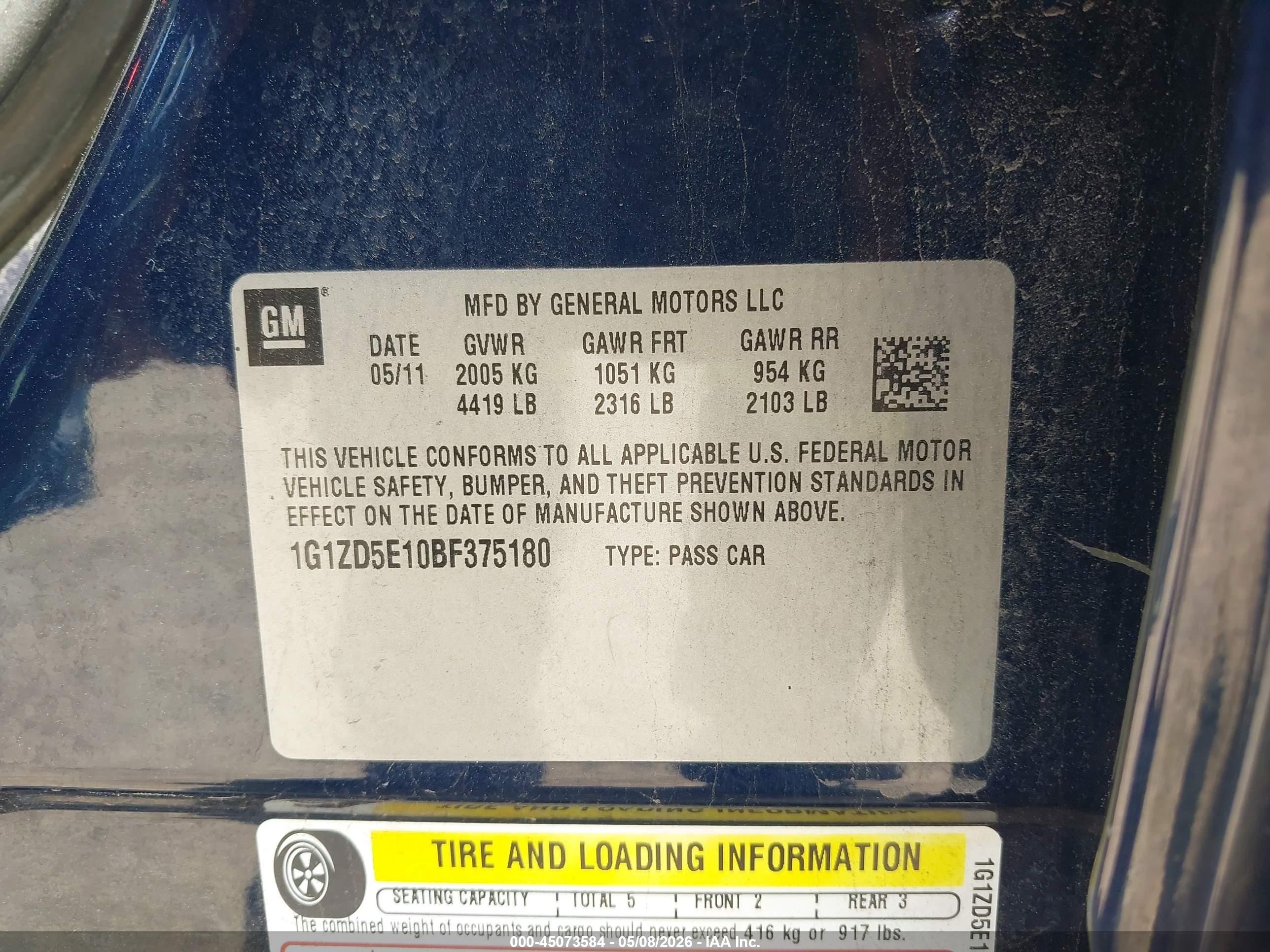 2011 Chevrolet Malibu 2lt Dark Blue vin: 1G1ZD5E10BF375180