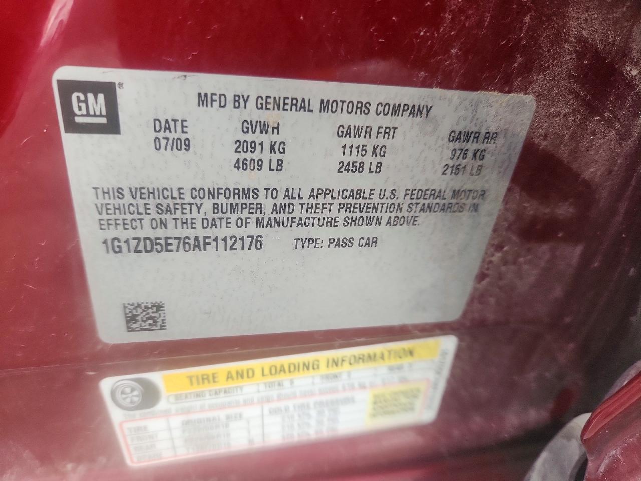 2010 Chevrolet Malibu 2lt Бордовый vin: 1G1ZD5E76AF112176