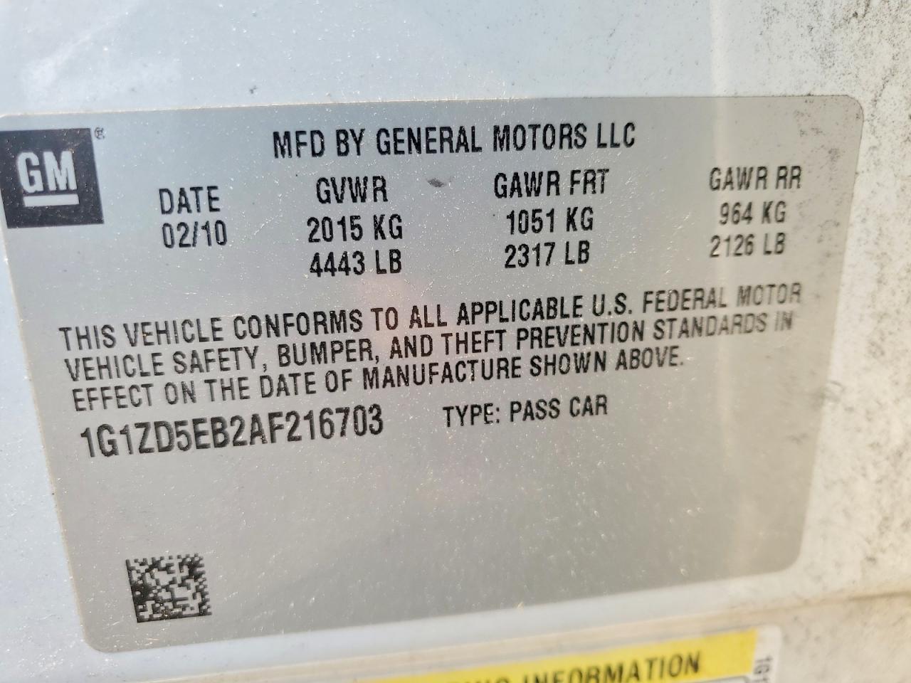 2010 Chevrolet Malibu 2lt White vin: 1G1ZD5EB2AF216703