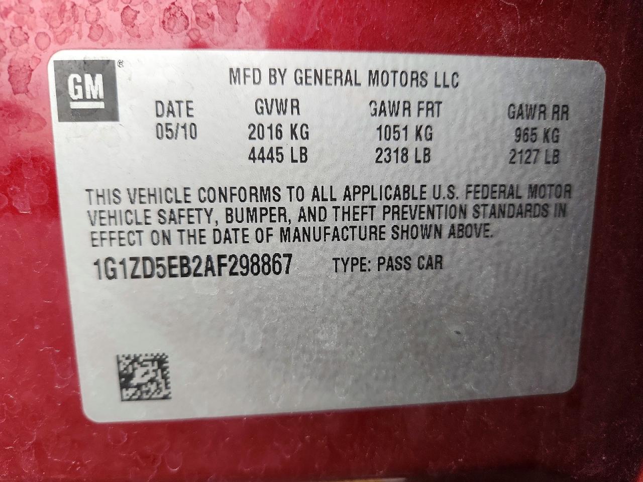 2010 Chevrolet Malibu 2lt Красный vin: 1G1ZD5EB2AF298867