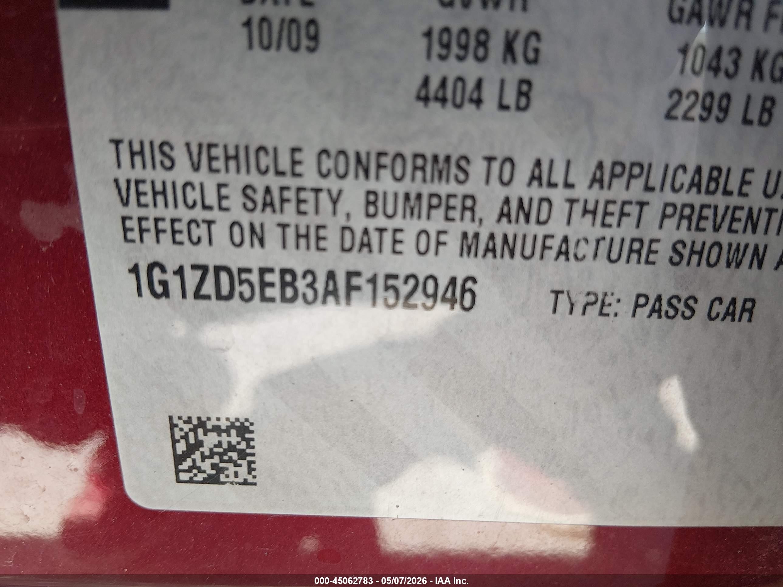 2010 Chevrolet Malibu Lt Red vin: 1G1ZD5EB3AF152946