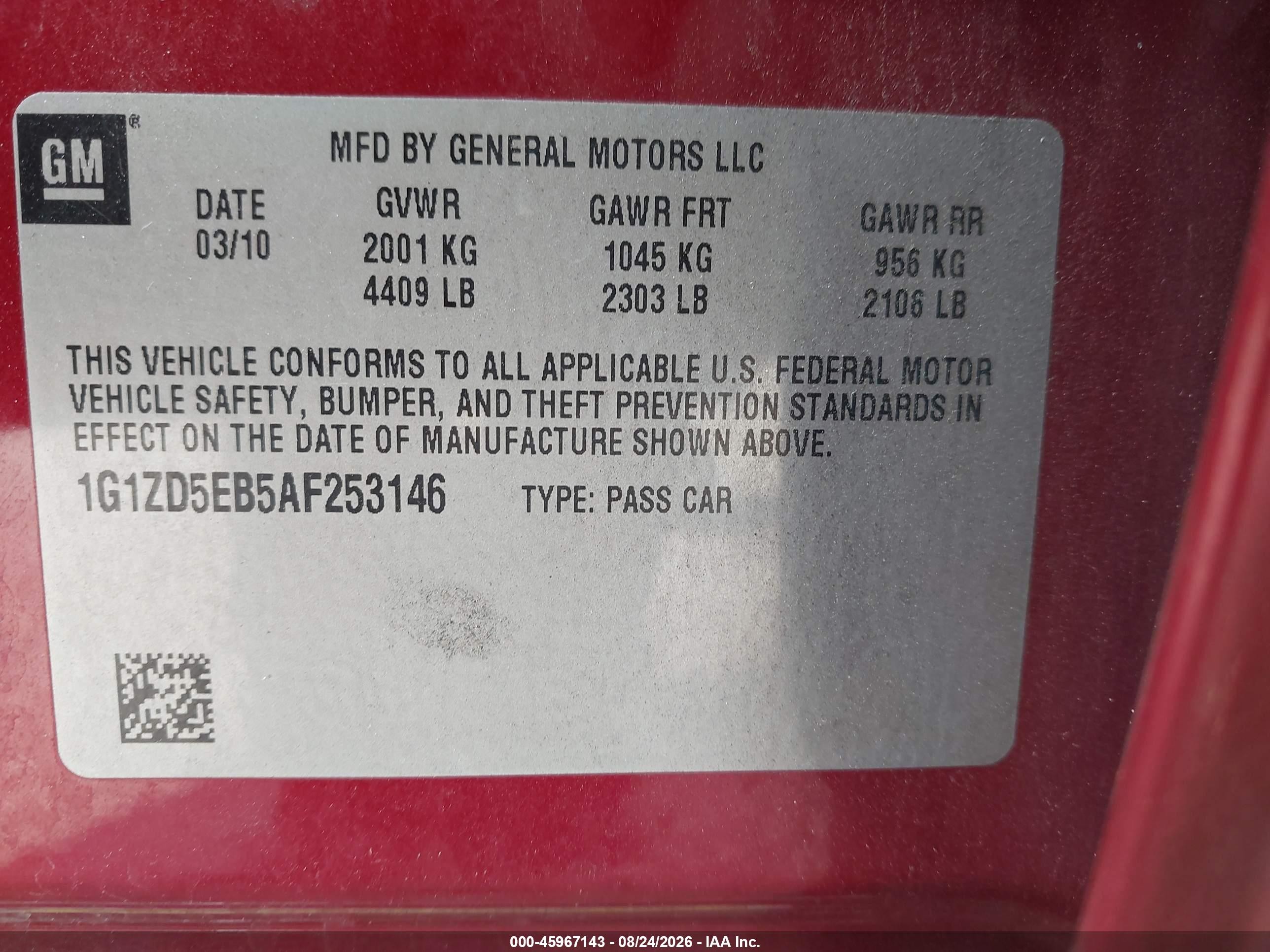2010 Chevrolet Malibu Lt Red vin: 1G1ZD5EB5AF253146