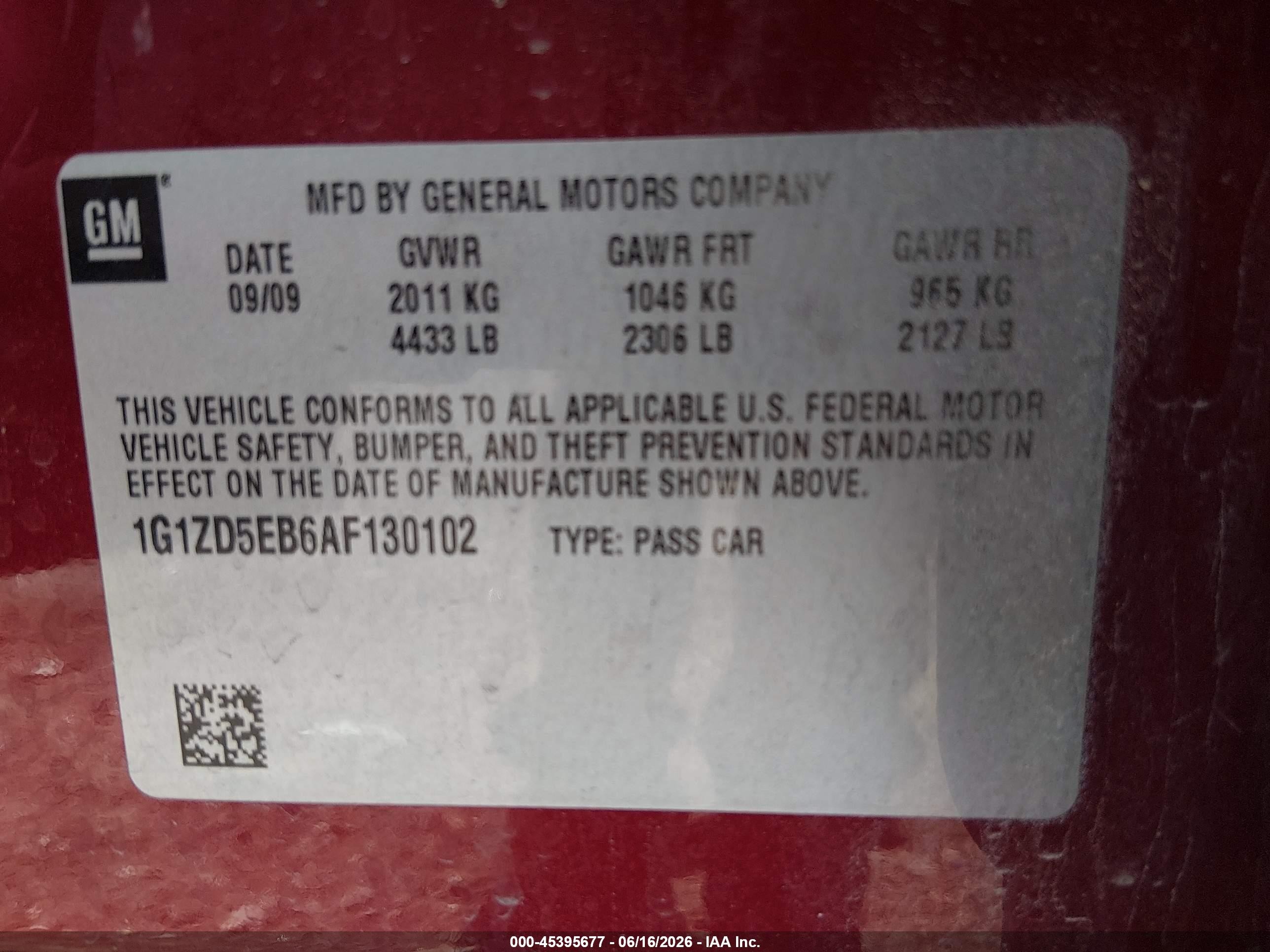 2010 Chevrolet Malibu Lt Burgundy vin: 1G1ZD5EB6AF130102