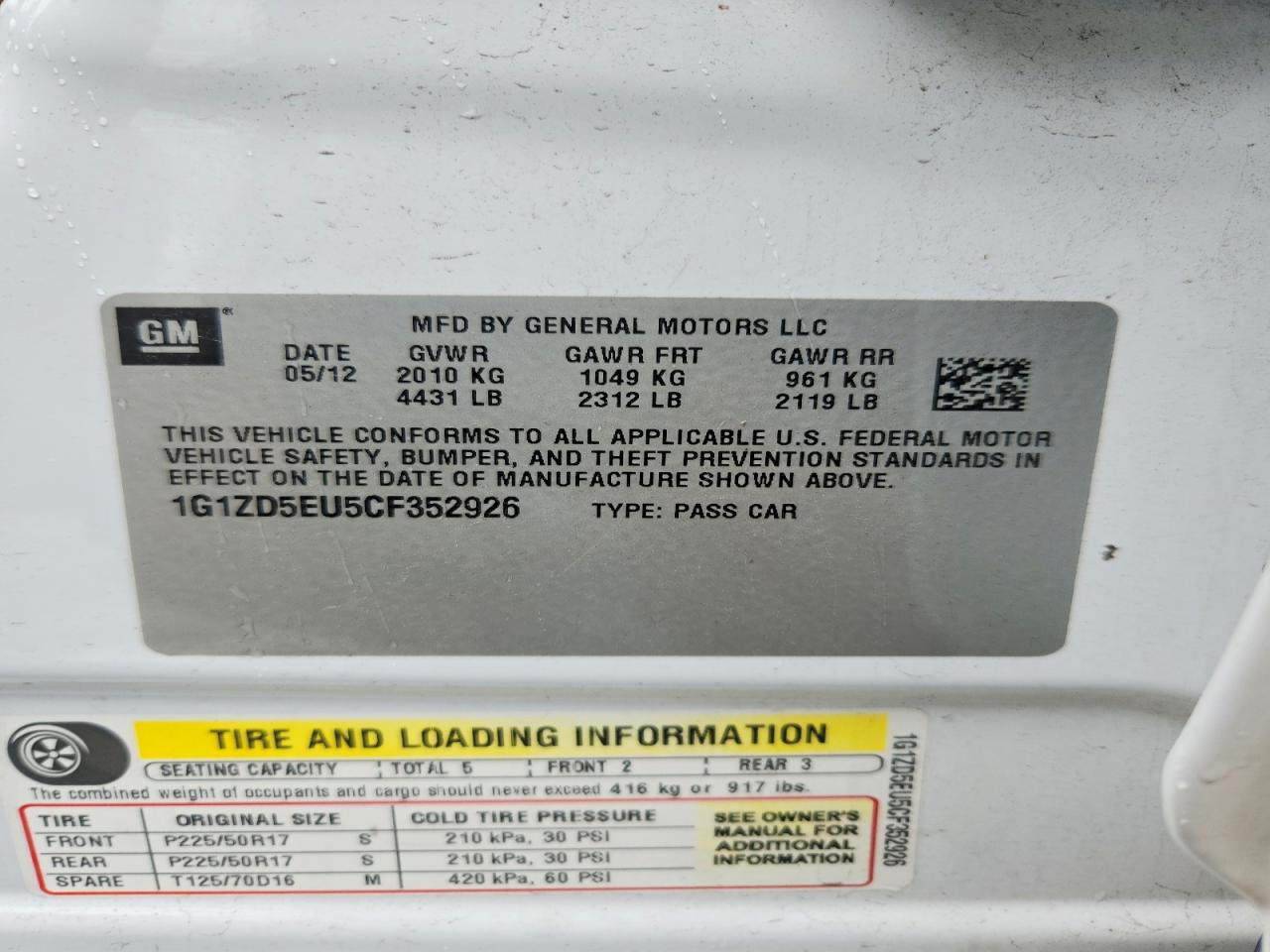 2012 Chevrolet Malibu 2lt White vin: 1G1ZD5EU5CF352926