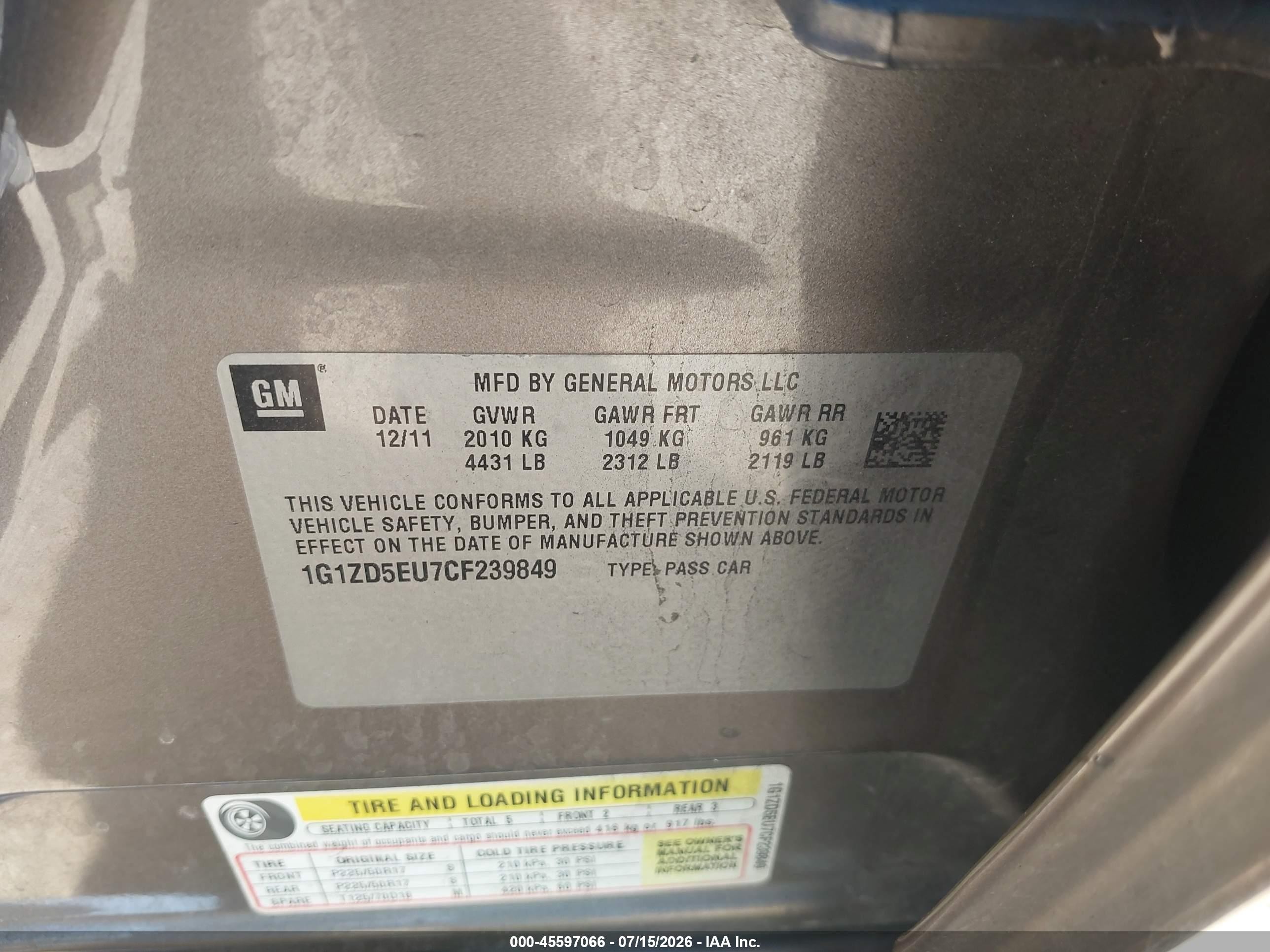 2012 Chevrolet Malibu 2lt Gray vin: 1G1ZD5EU7CF239849