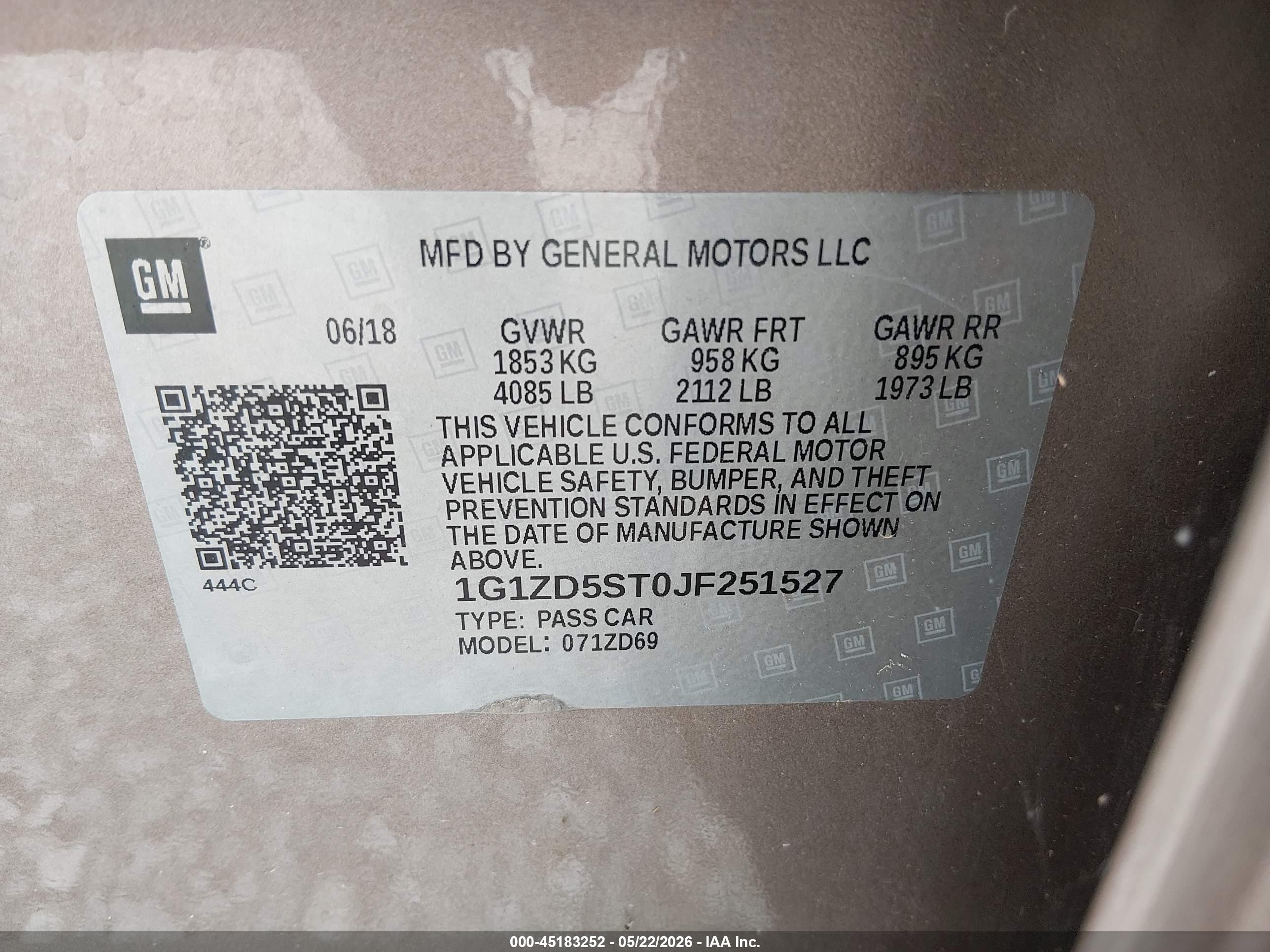2018 Chevrolet Malibu Lt Gold vin: 1G1ZD5ST0JF251527