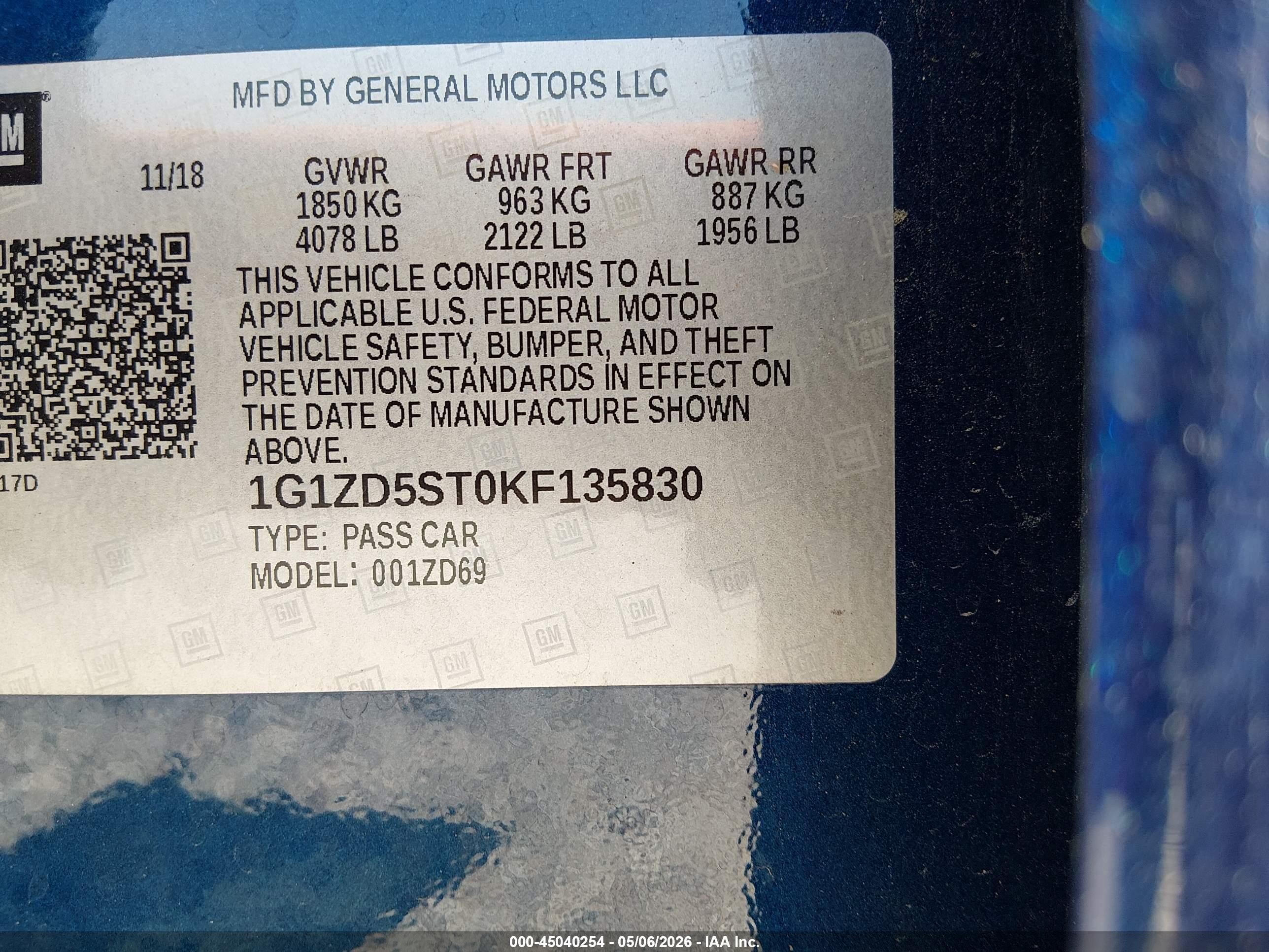 2019 Chevrolet Malibu Lt Синий vin: 1G1ZD5ST0KF135830
