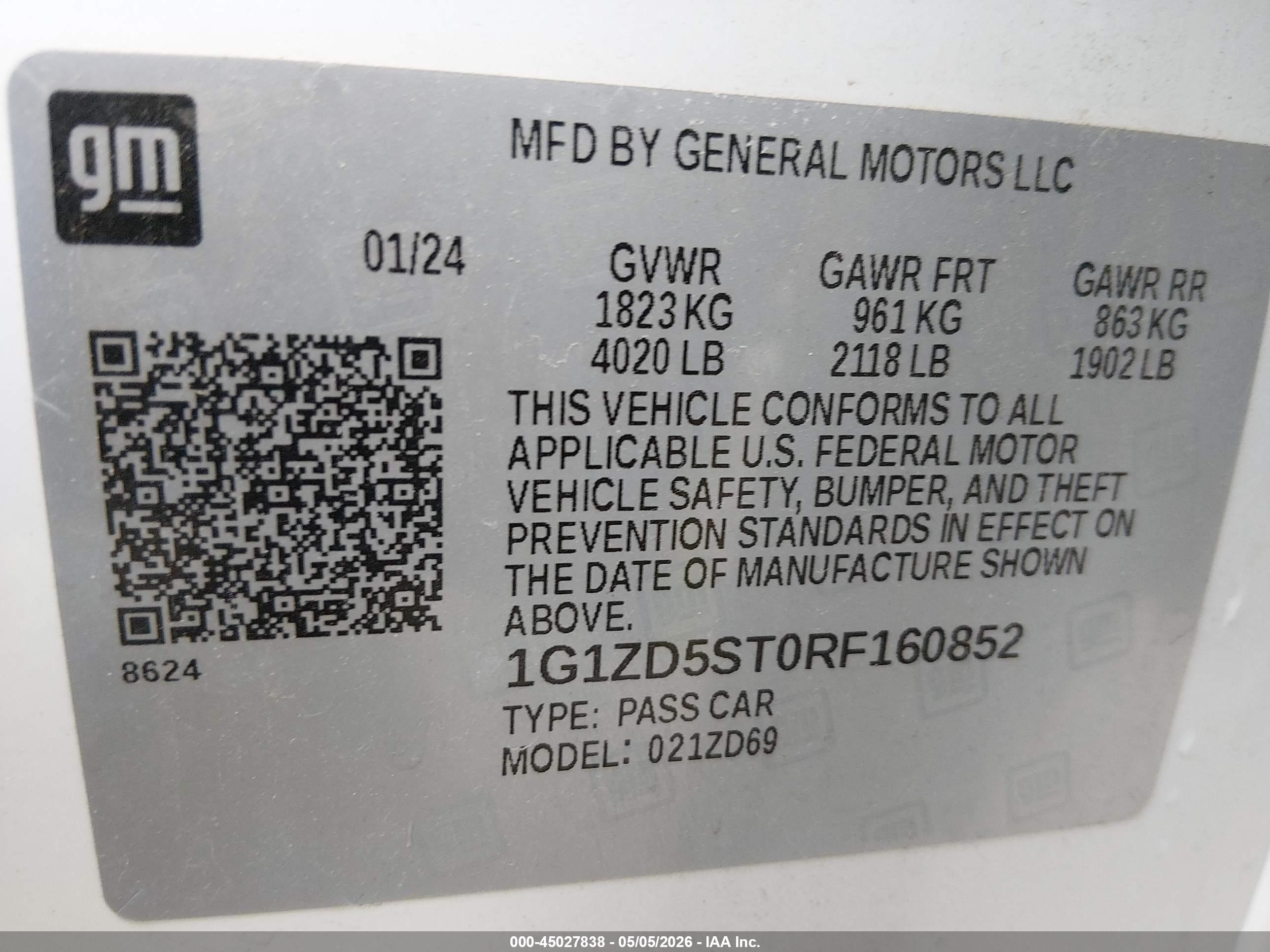 2024 Chevrolet Malibu Fwd 1lt Белый vin: 1G1ZD5ST0RF160852