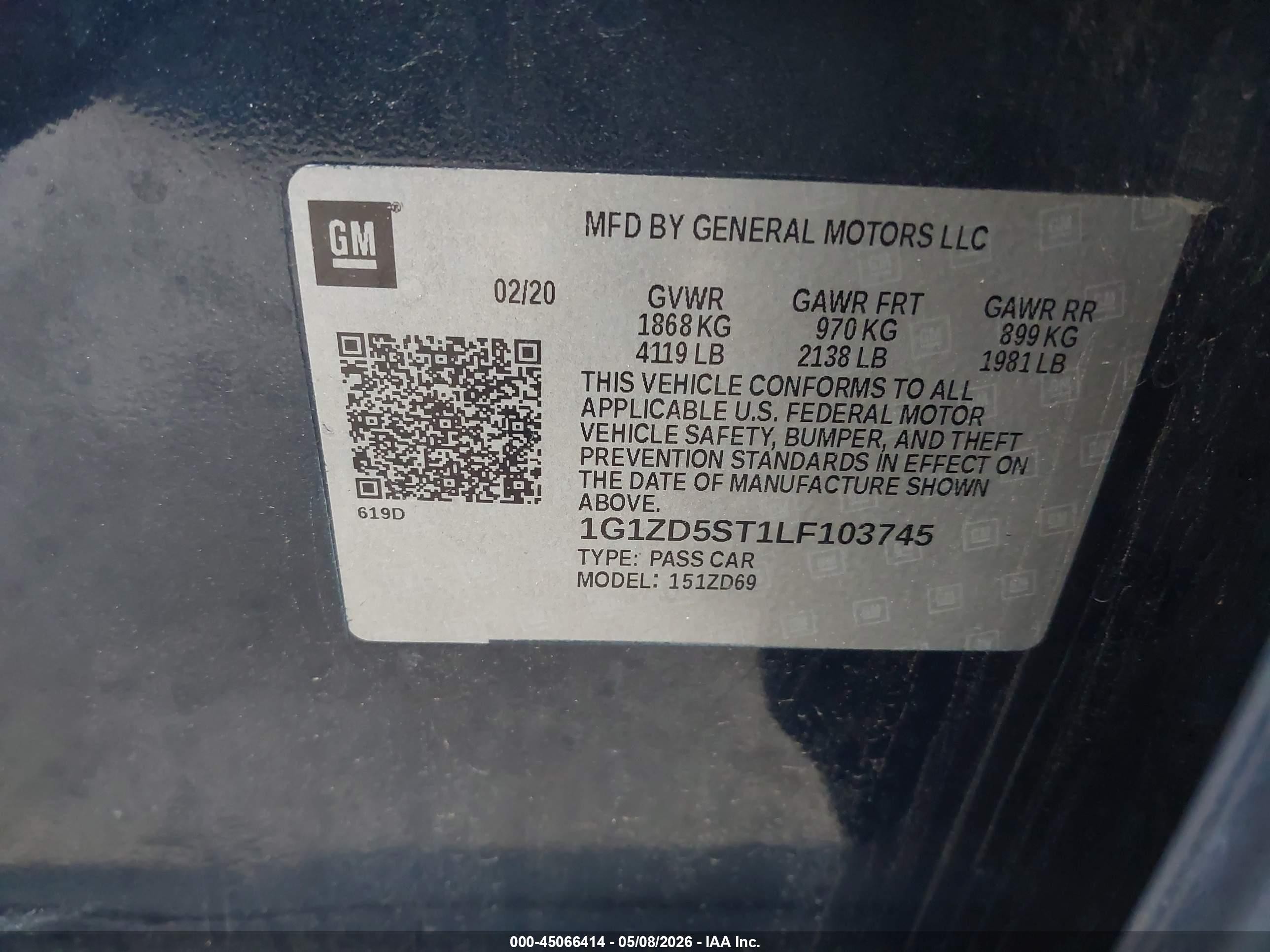 2020 Chevrolet Malibu Fwd Lt Синий vin: 1G1ZD5ST1LF103745