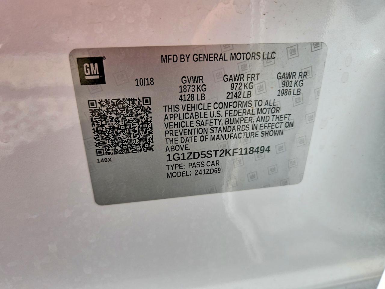 2019 Chevrolet Malibu Lt Белый vin: 1G1ZD5ST2KF118494